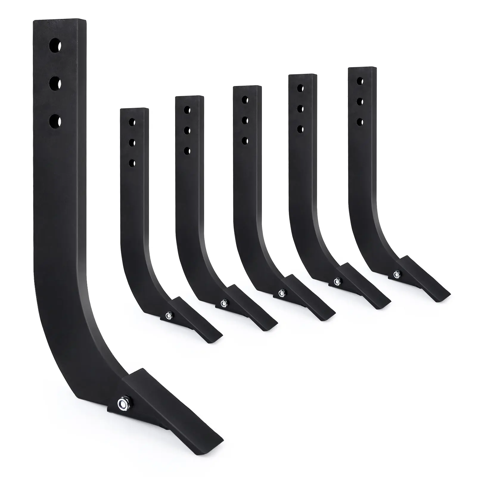 Adjustable Shanks Assembly 6 Pack with Box Blade Shank, 16 in Ripper Shank, 3 Holes Box Scraper Shank, Scarifier Shank Featuring Removable Tapered Teeth and Pins for Digging and Plowing