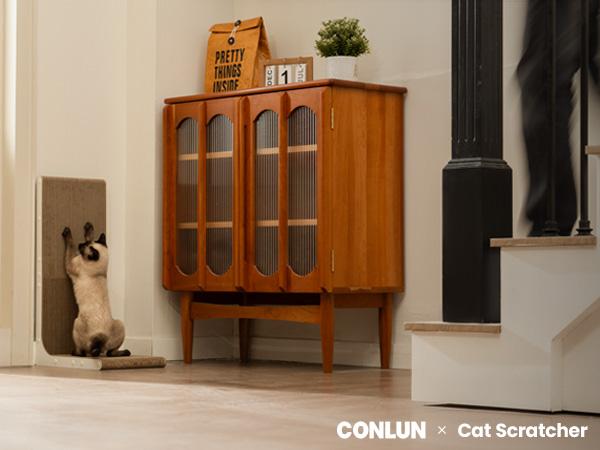 Conlun Cat Scratcher for Indoor Cats 22.8 Inch L Shaped Vertical Scratching Board with Ball Toy Light Wood L-Shaped Wall-Mounted Cat Scratcher Springtok Ramp Apartment Sturdy Home Durable Construction Easy Assembly Striped Design