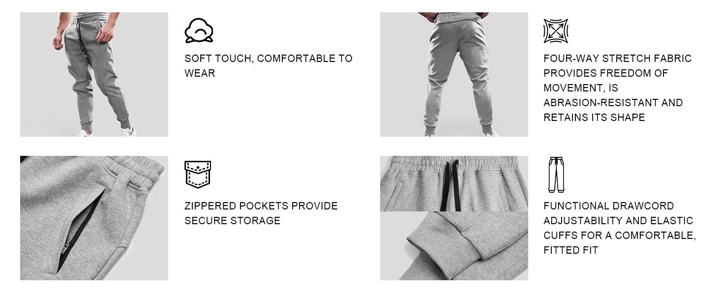 Fioboc Men's Fall Winter Jogger Pants - Multi-Functional Zipper Pockets for Gym & Outdoor, Soft Durable Versatile Bottoms
