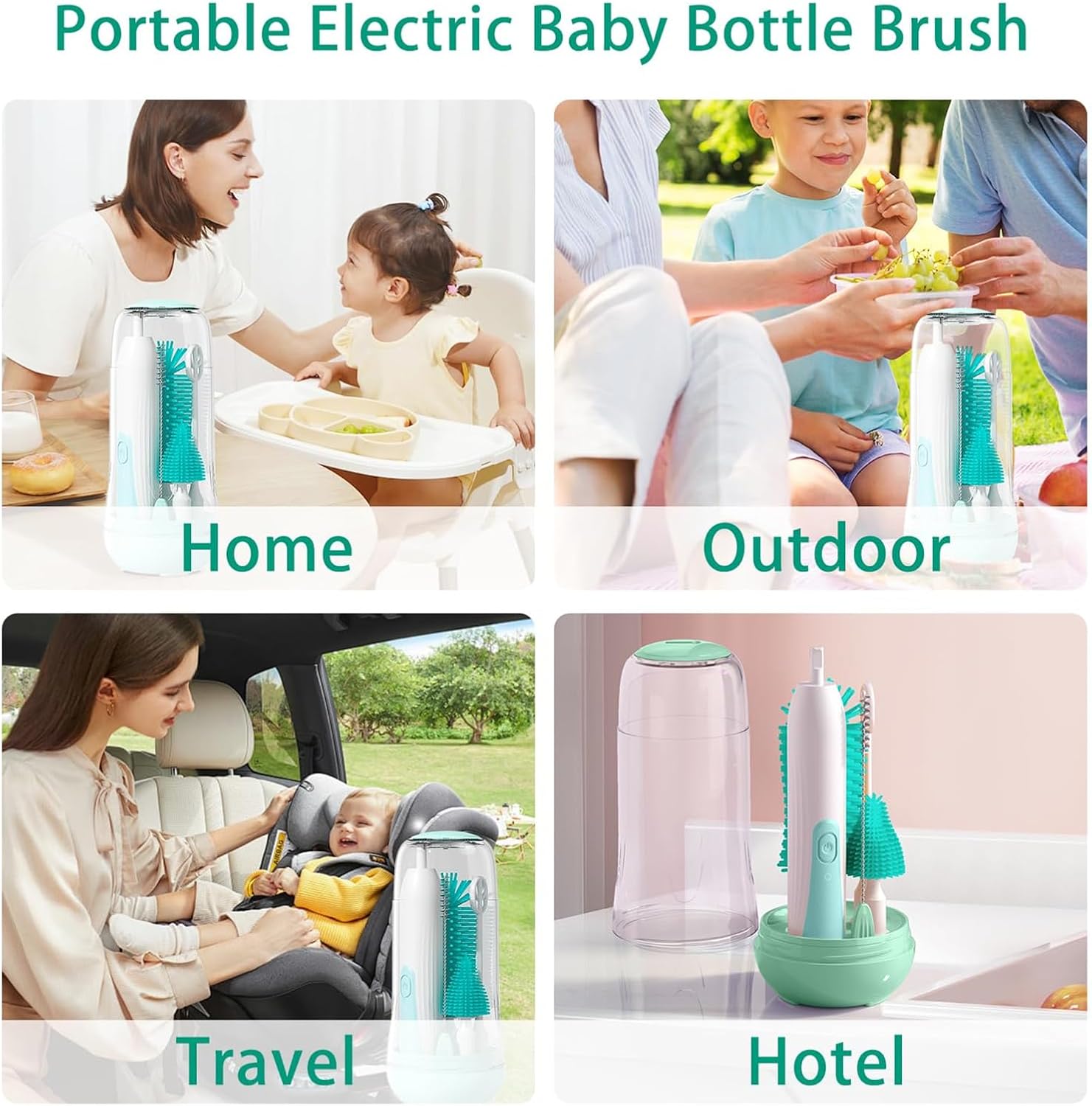 Electric Bottle Cleaning Brush, Baby Bottle Brush Cleaner, Water Bottle Cleaning Kit, Nipple Brush,Straw Cleaner Brush, 360° Rotation, Silicone Material, Waterproof,6 Packs Set for Newborns