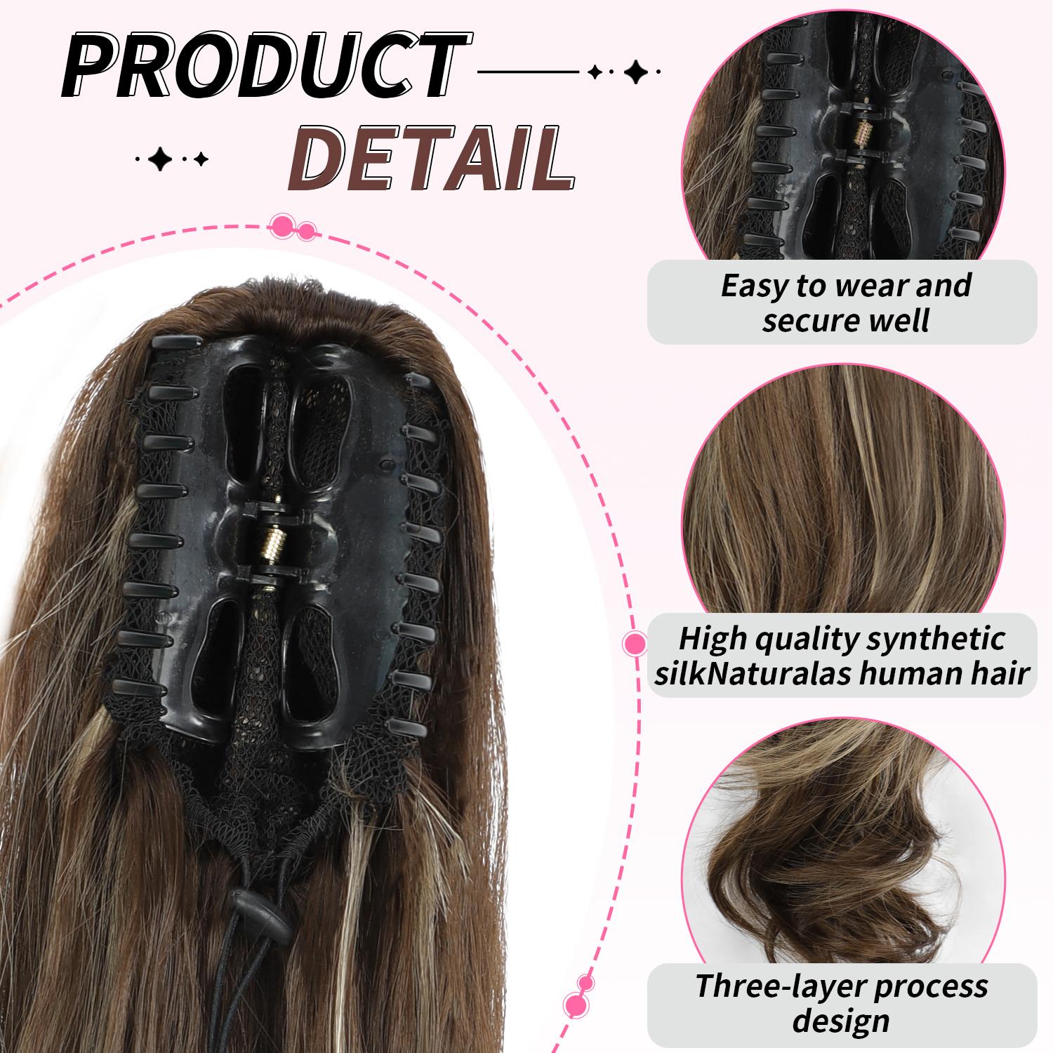 Ponytail Extension, Claw Clip Ponytail Extension for Women 26Inch Long Wavy Brown Pony Tails Hair Extensions Synthetic Clip in Ponytail Hairpiece for Women(Blonde & Medium Brown) Ponytail Extension, Claw Clip Ponytail Extension for Women 26Inch Long Wavy Brown Pony Tails Hair Extensions Synthetic Clip in Ponytail Hairpiece for Women(Blonde & Medium Brown)