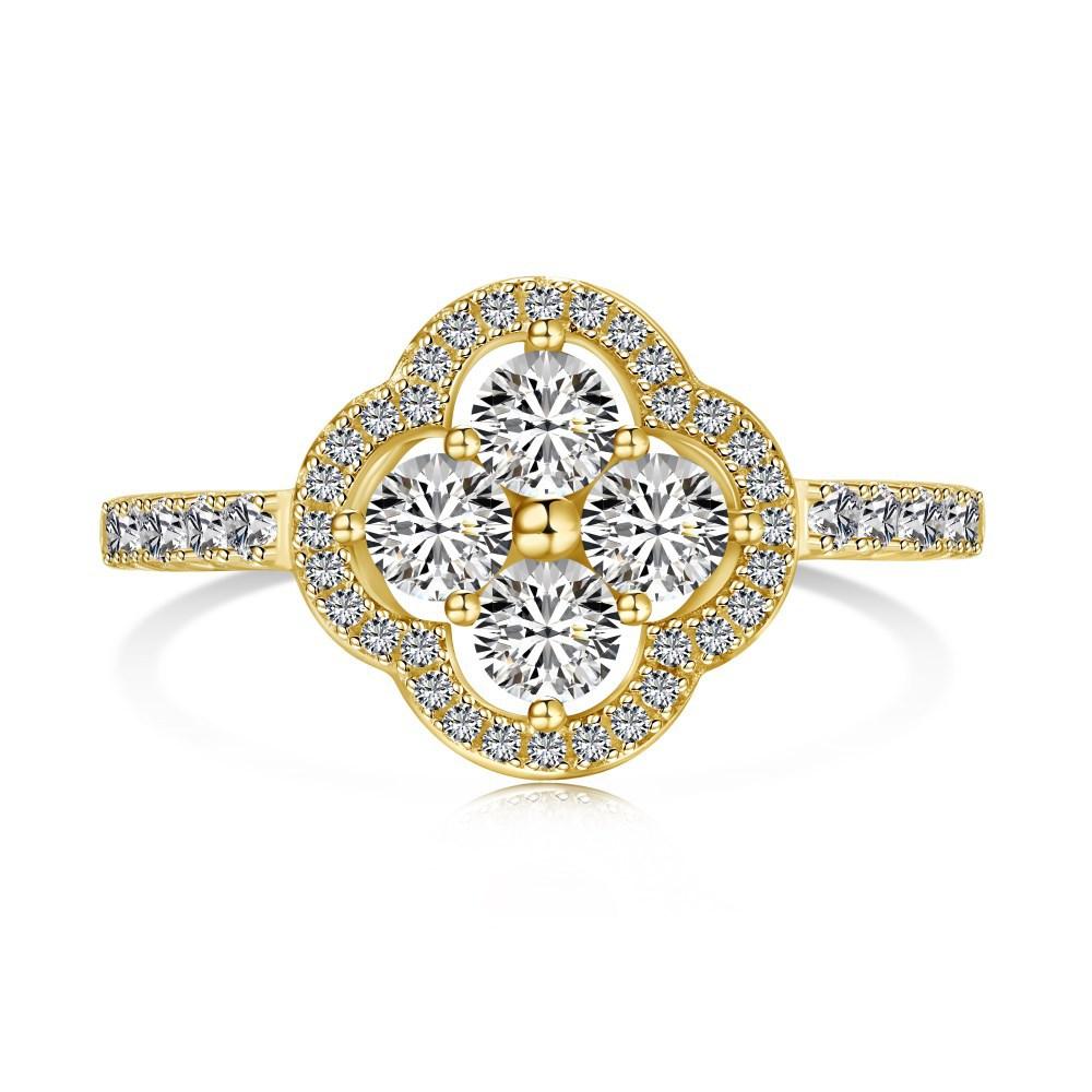 925 Sterling Silver Four Leaf Clover Ring Multicolor 5A Zirconia  Women’s Elegant Jewelry Gift for Her Charm Emerald Leaf Ring Three Stone Ring