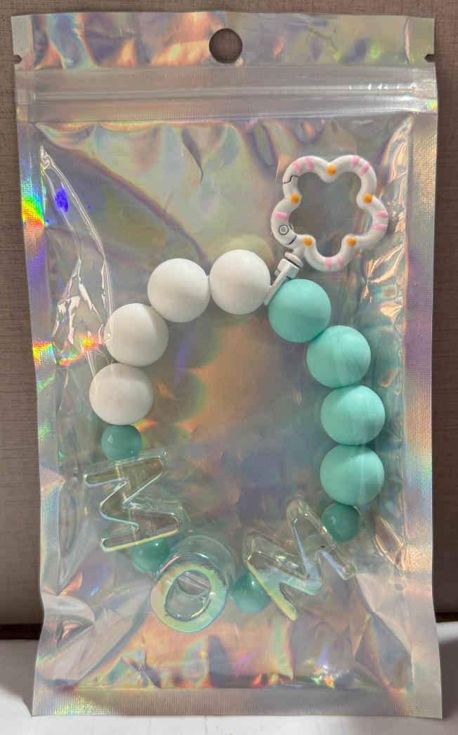 Cute Mom Silicone Beaded Wristlet Keychain, Flower Shape Clip Beaded Key Ring, Anti-Lost Key Holder for Mom, Perfect Mother's Day Gift