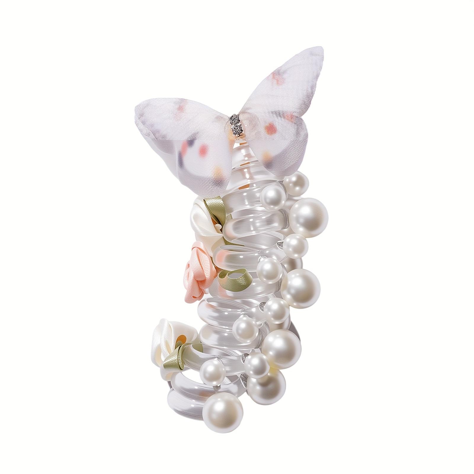 Girls' Butterfly Pearl Hair Ties, Colorful Ponytail Braid Accessories, Cute Back-Of-Head Decorations, Perfect Gift Idea