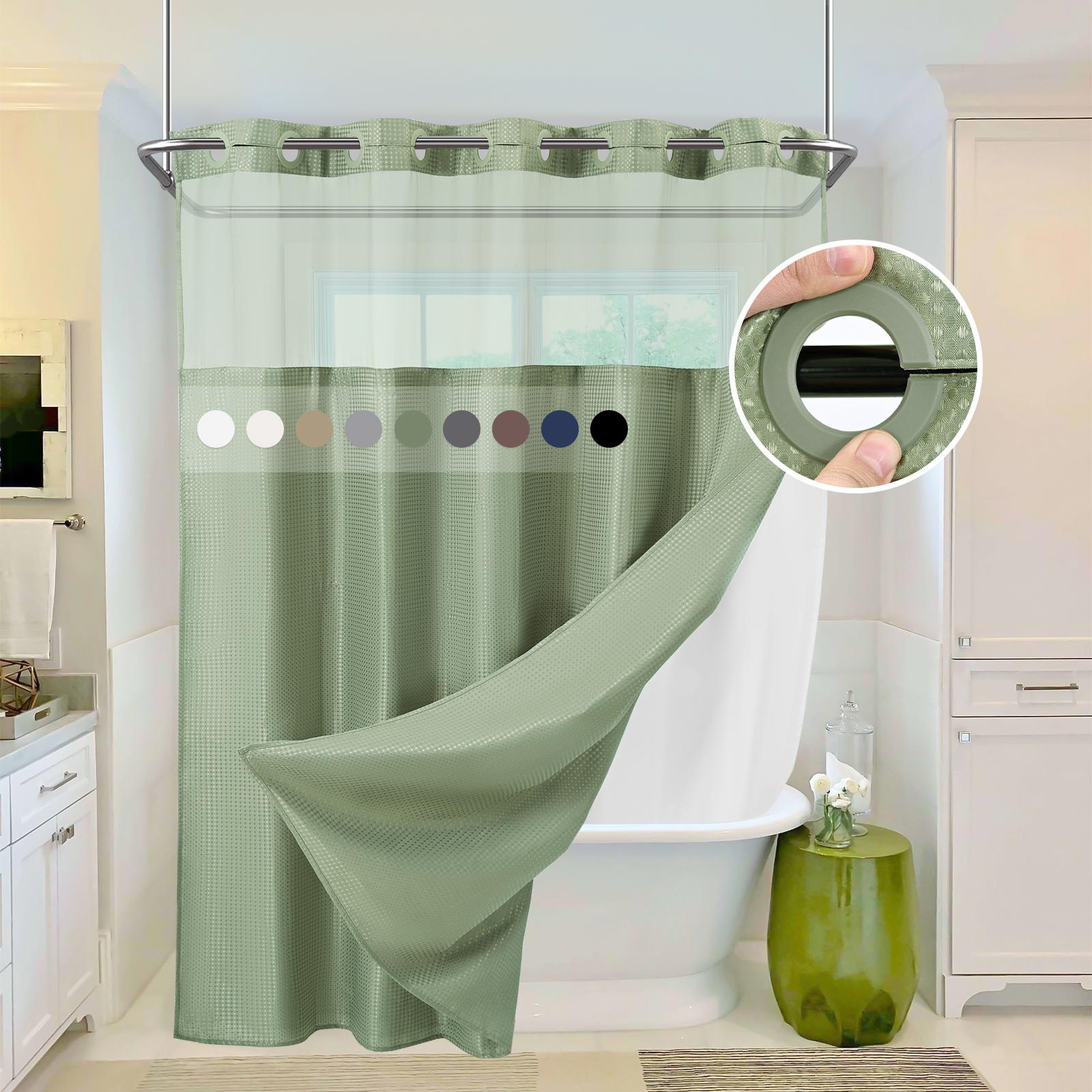 FANI Sage Green Waffle No Hook Shower Curtain with Snap in Liner Waterproof & Washable 72"W x 74"H,72''W x 84''H See Through Top Window Replacement for Bathroom Cortina de ducha impermeable