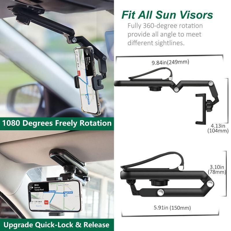 New Multi-function Sun Visor Universal 360 Degree Rotating Phone Holder exavon Suitable for Any Scene Car Holder - Rotatable and Retractable Cell Phone Car Mount