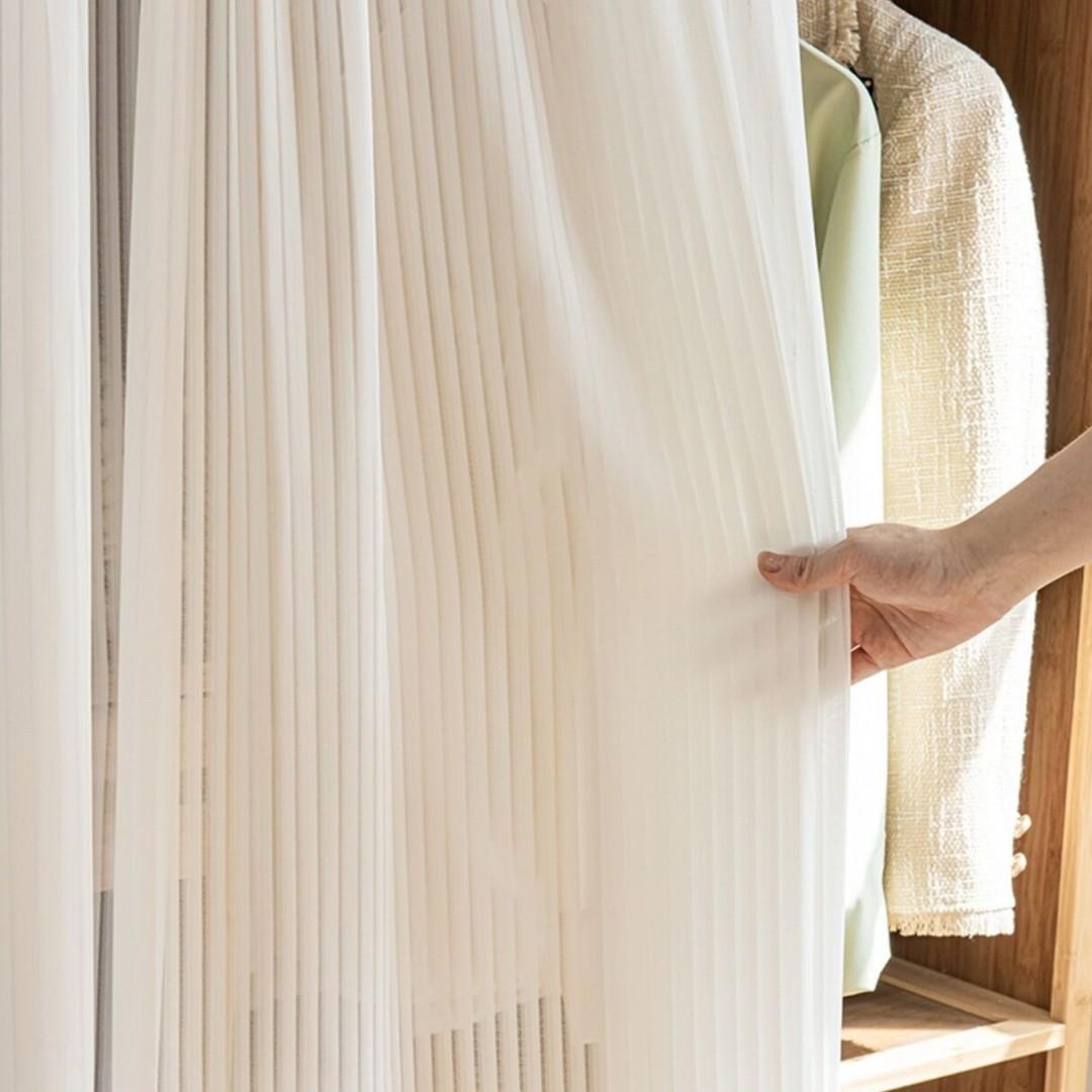 1pc Vertical Blinds Solid Color Stripe Pattern Sheer Curtain, DIY Window Blinds, Self-Adhesive Magic Tape, Easy Install Curtain, Scratch-Resistant, Dustproof, No Drilling, for Windows, Doors, Walls, Cabinets