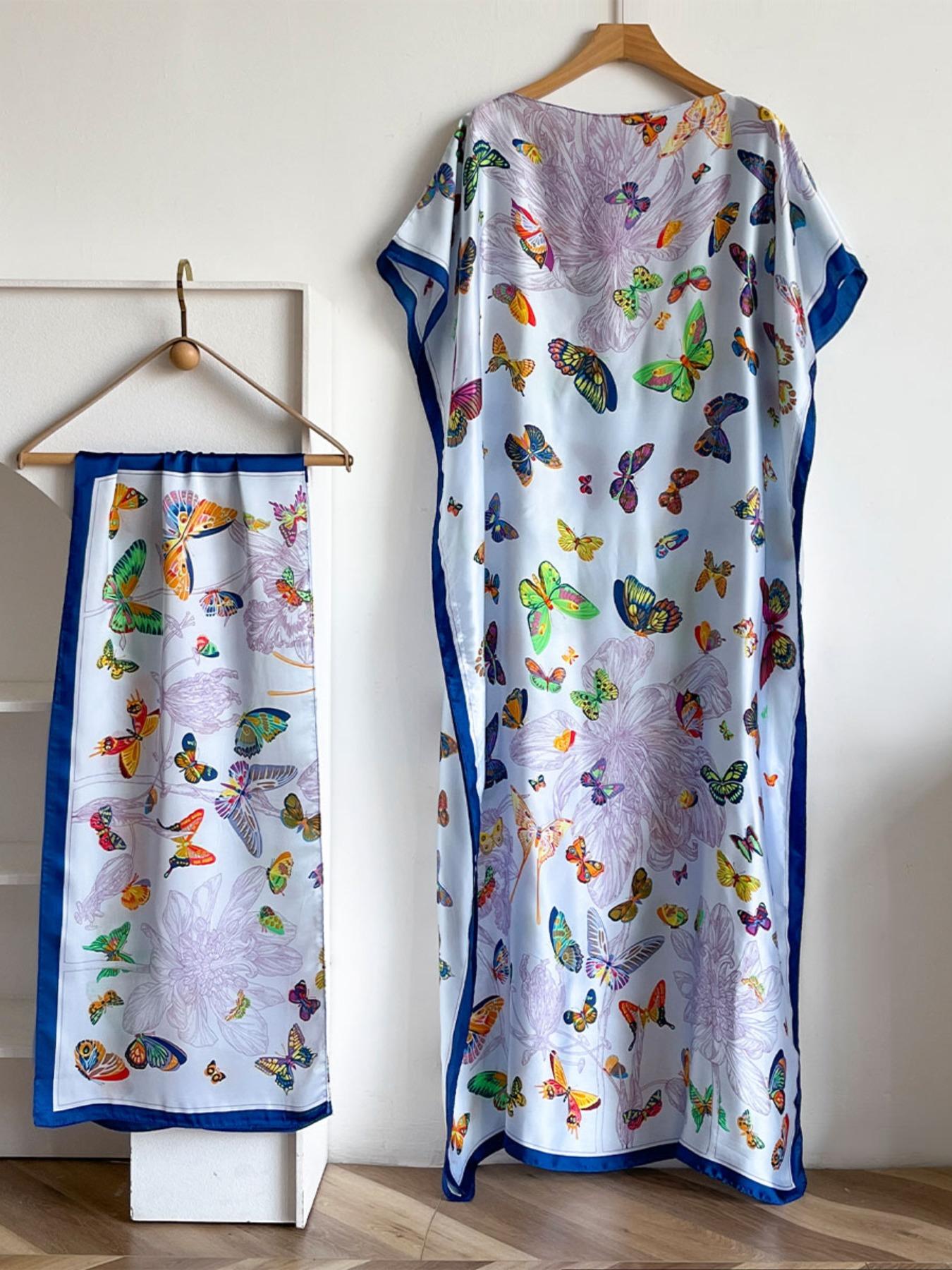 Butterfly Print Long Scarf, Fashionable Soft Lightweight Shawl for Women, Casual Versatile Scarf for Beach Vacation Travel