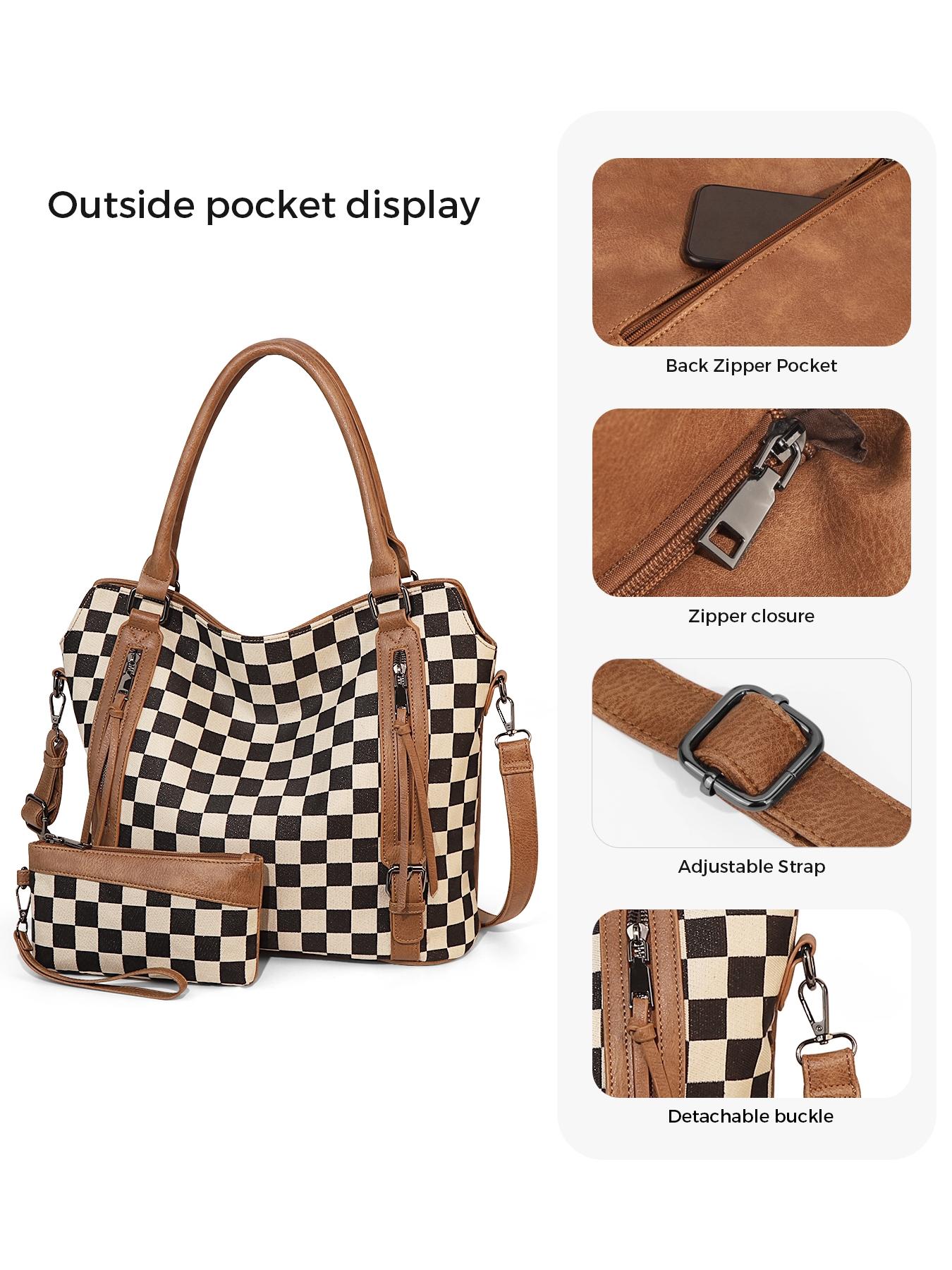 Plaid Retro Handbag Large Capacity Bag Set Fashion Crossbody Commuter Shoulder Bag, Stylish and Versatile Design,Christmas Gift,25 fall&winter