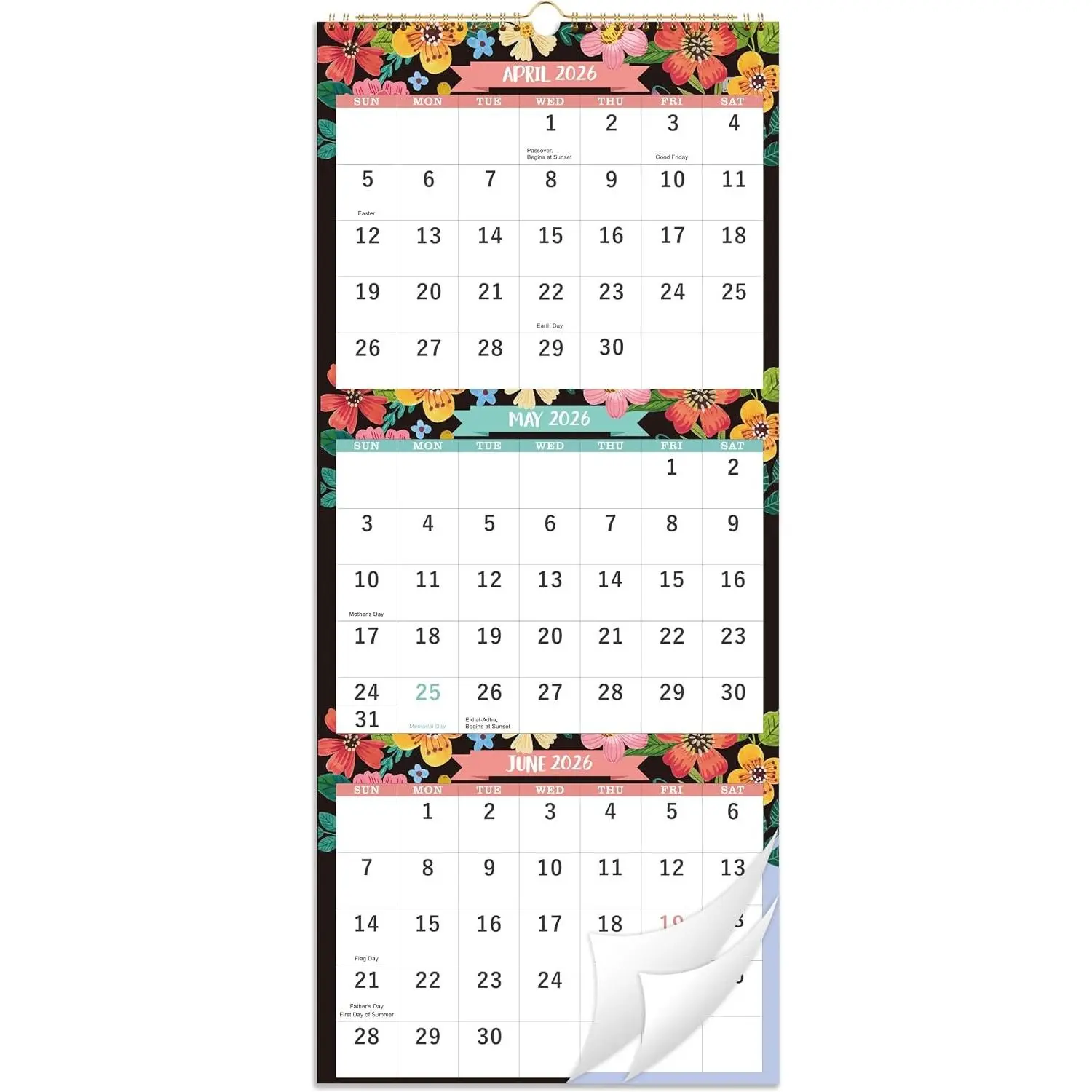Calendar 2026-2027 - 3 Month Display 2026-2027 Wall Calendar | JULY 2026 - JUNE 2027, Wall Calendar (Folded in one Month), 11.3" x 26" (when opened), Vertical Calendars