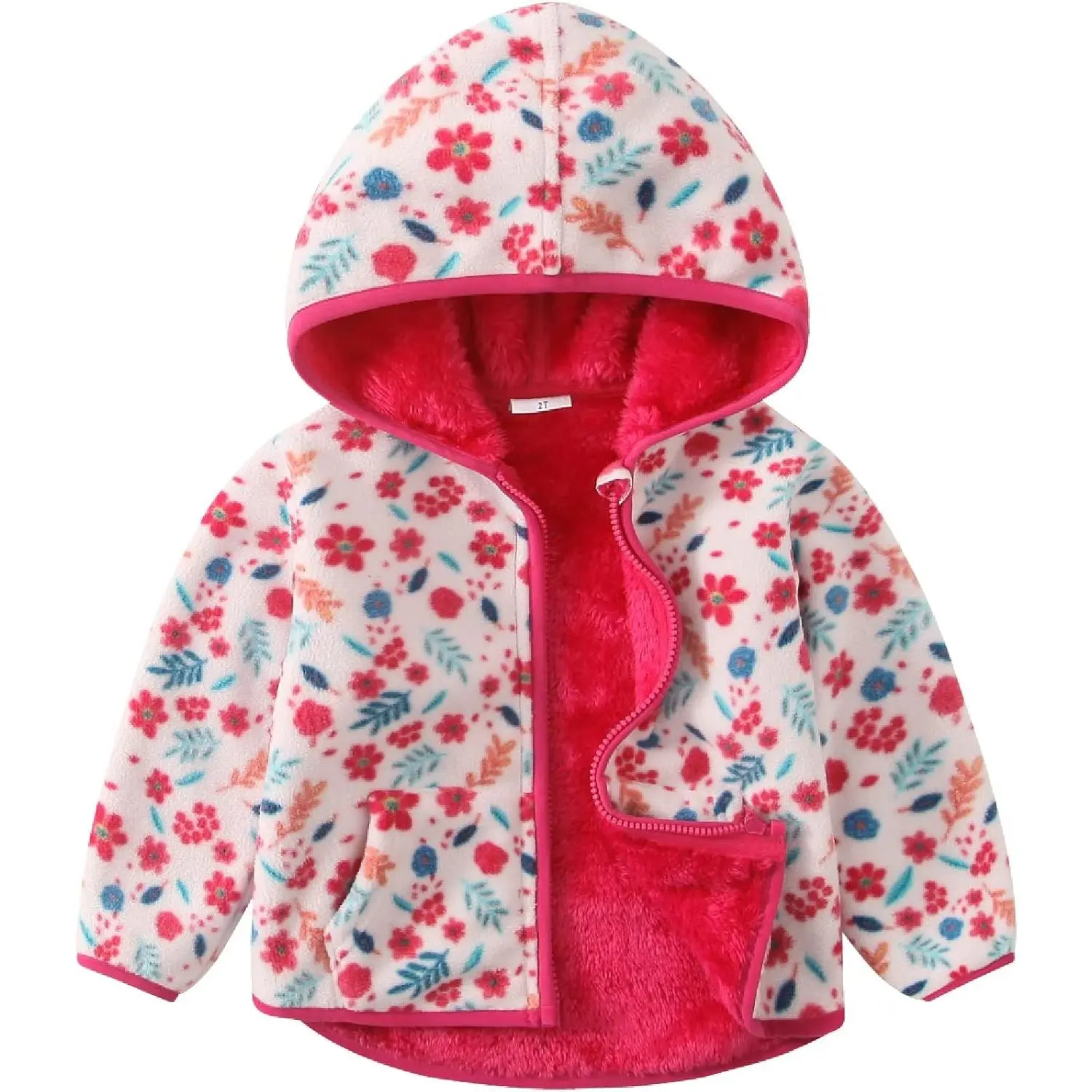 Toddler Girl Soft Fleece Hooded Zip-Up Lightweight Coat, Warm Outerwear for 1-6 Years (Fall, Winter)