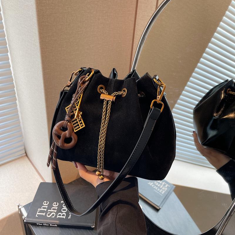 Women's Vintage Crossbody Bag - Bucket Purse with Adjustable Strap, Drawstring Closure, Coffee Brown/Black - Handheld Shoulder Bag for Everyday, Formal, Special Events - Durable Women's Purse, Crossbody Purse, Evening Event Accessory SpringStatements