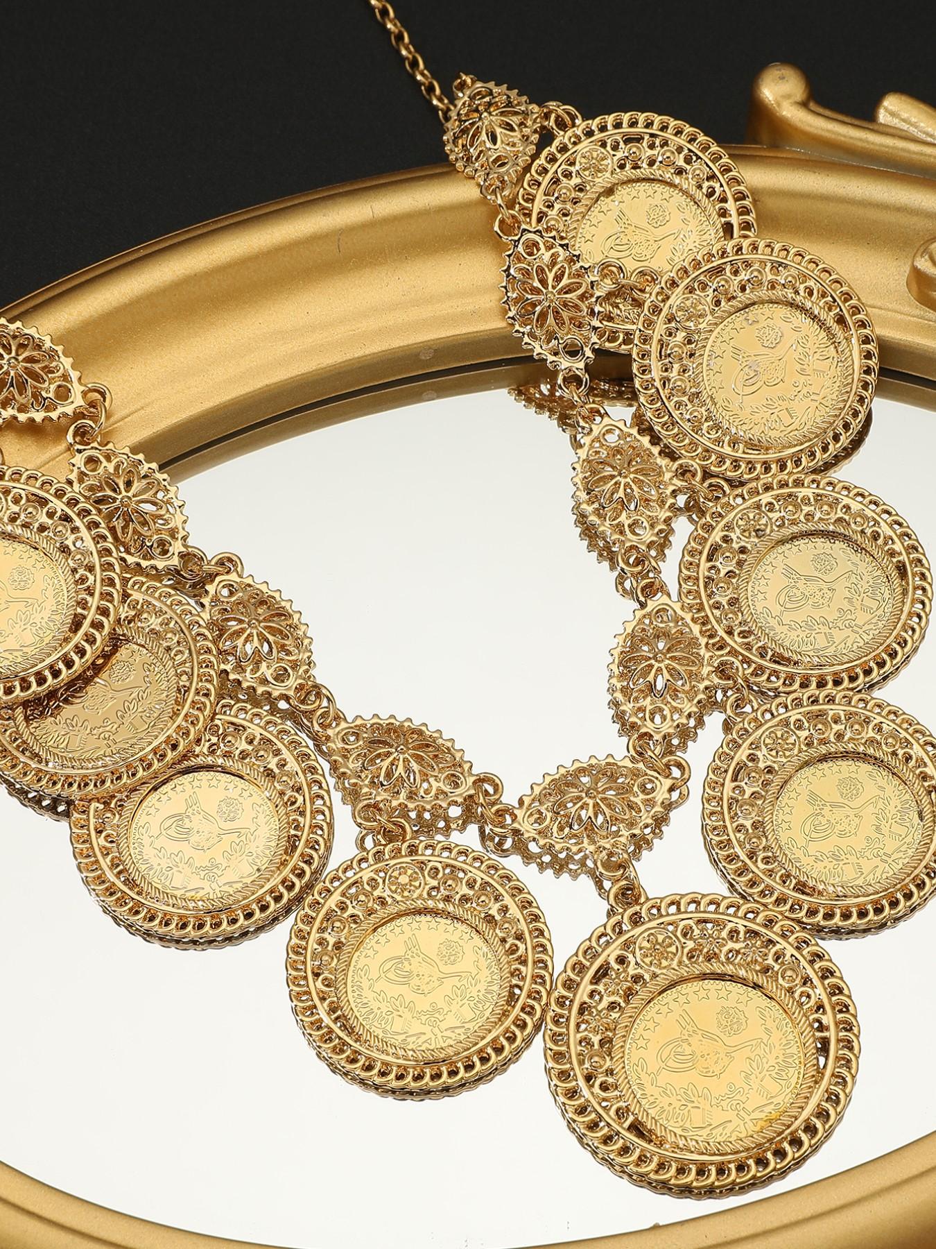 Handcrafted Multi-Layer Coin Bell Necklace, Vintage Ethnic Style Bridal Wedding Jewelry, Casual All-Season Accessory