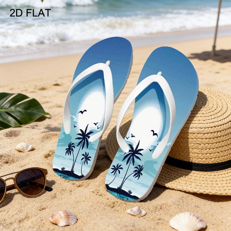 Women'S Flip Flops, Tropical Style, Multiple Colors & Sizes Available, Comfortable & Lightweight, Perfect for Beach, Vacation & Casual Wear, Stylish Design with Palm Tree & Ocean Elements, Women Shoes
