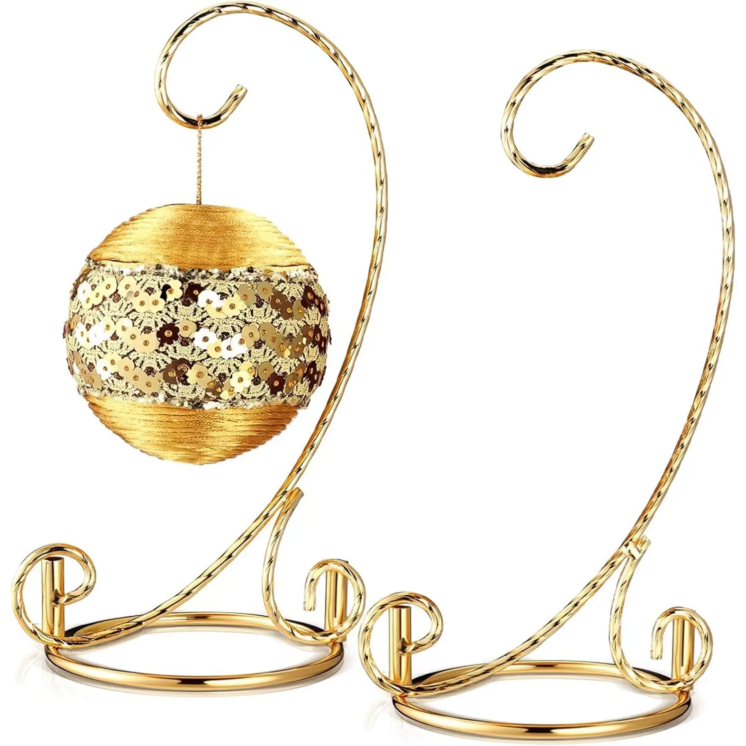 2 Pcs 7.5" H Small Twisted Ornament Display Stand Hanging Holder for Wedding Christmas Home Office Decor (Gold)