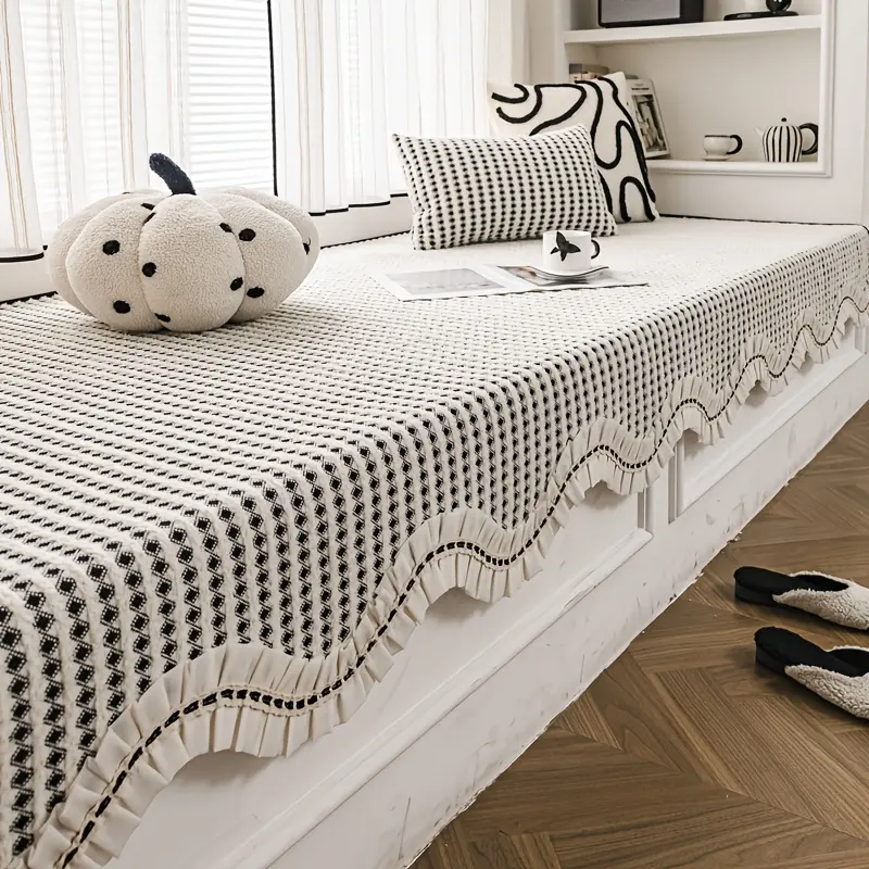1 modern style velvet bay window cushion, suitable for all seasons, with wooden ear design, anti slip sofa cushion, suitable for balconies, pet friendly, machine washable jacket, suitable for single/double/three/four person sofas