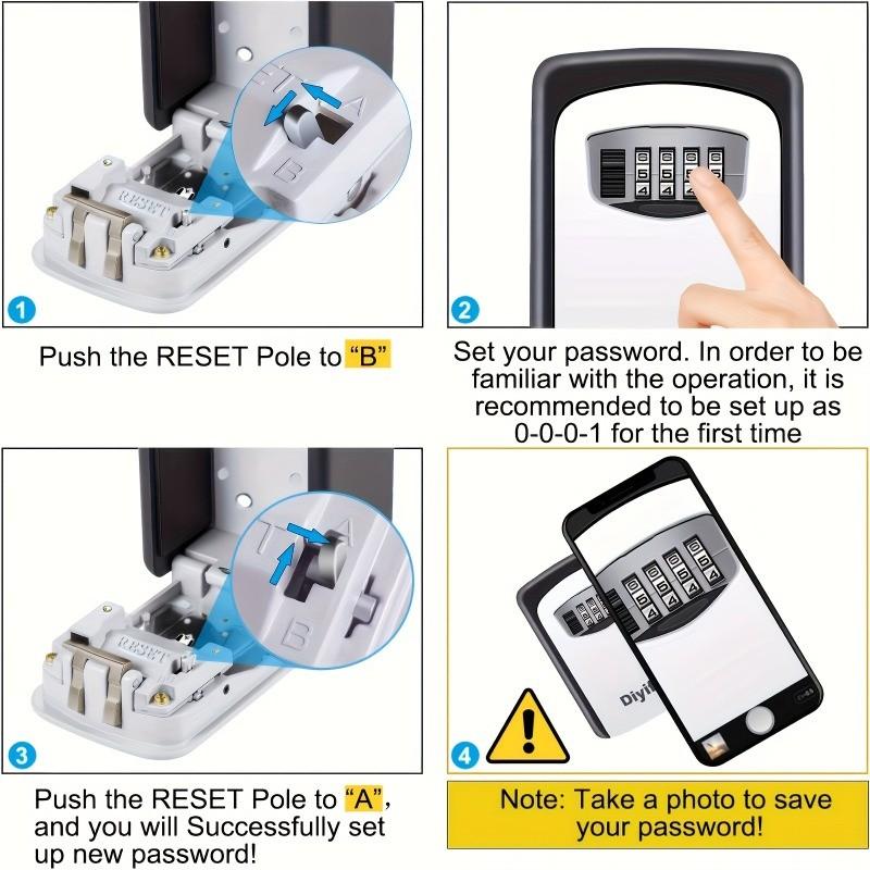 Flip-Top Key Safe Box, Wall-Mounted Metal & Plastic Key Storage, Password Lock, Ideal for Home, Hotel, Travel, Emergency, Renovation