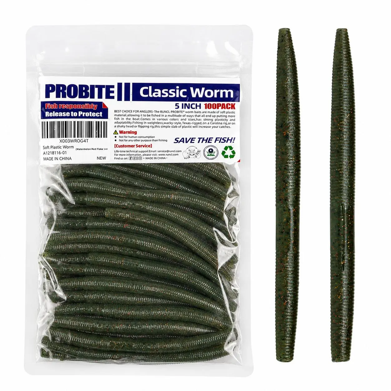 100-Pieces Multi-Size Senko Worms Fishing Soft Plastic Lures, 3/4/5/6 in Standard Lengths Salt-Infused for Bass, Natural Sinking Action Soft Stick Baits
