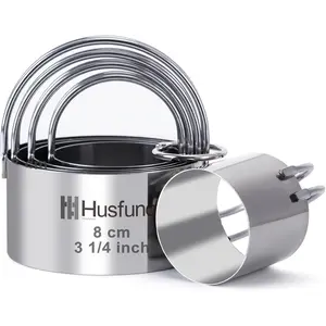 Biscuit Cutter Set Round Cookie Cutters with Handle 5 Pieces Stainless Steel Circle Professional Baking Dough Tools for Cake