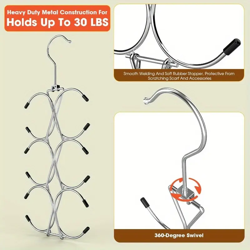 Metal 12-Stage Scarf Hanger with 360 °   Swivel Hook – Versatile Closet Organizer for Scarves, Shawls, Belts, Purses & Baseball Caps, Space-Saving Design for Ties & Accessories, Closet Organization |   Sleek Metal Hanger |   Versatile Storage Solutio