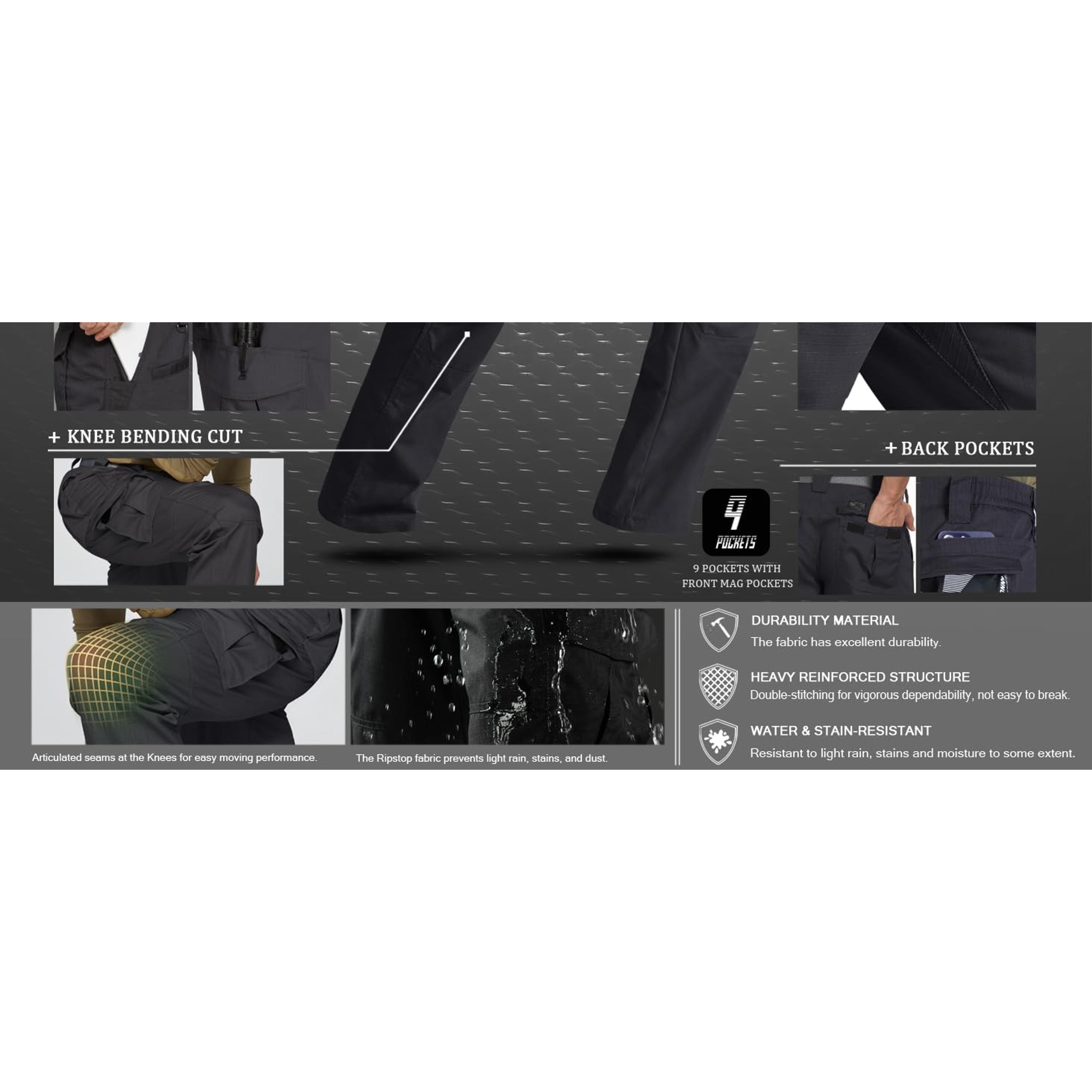 Mens Tactical Ripstop Cargo Work Pants with 9 Pockets Water Resistant Breathable Hiking ConstructionGift