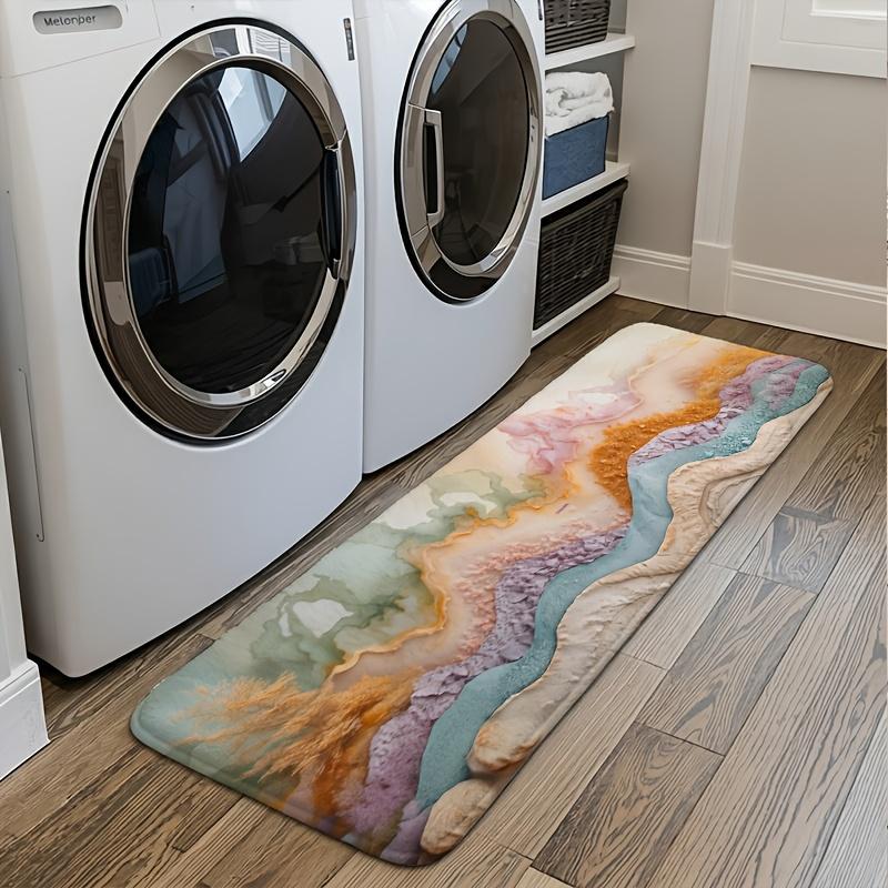 Colorful Abstract Wave Patterned Runner Rugs Made of Flannel, Featuring Quick-Drying, Absorbent, And Non-Slip Properties