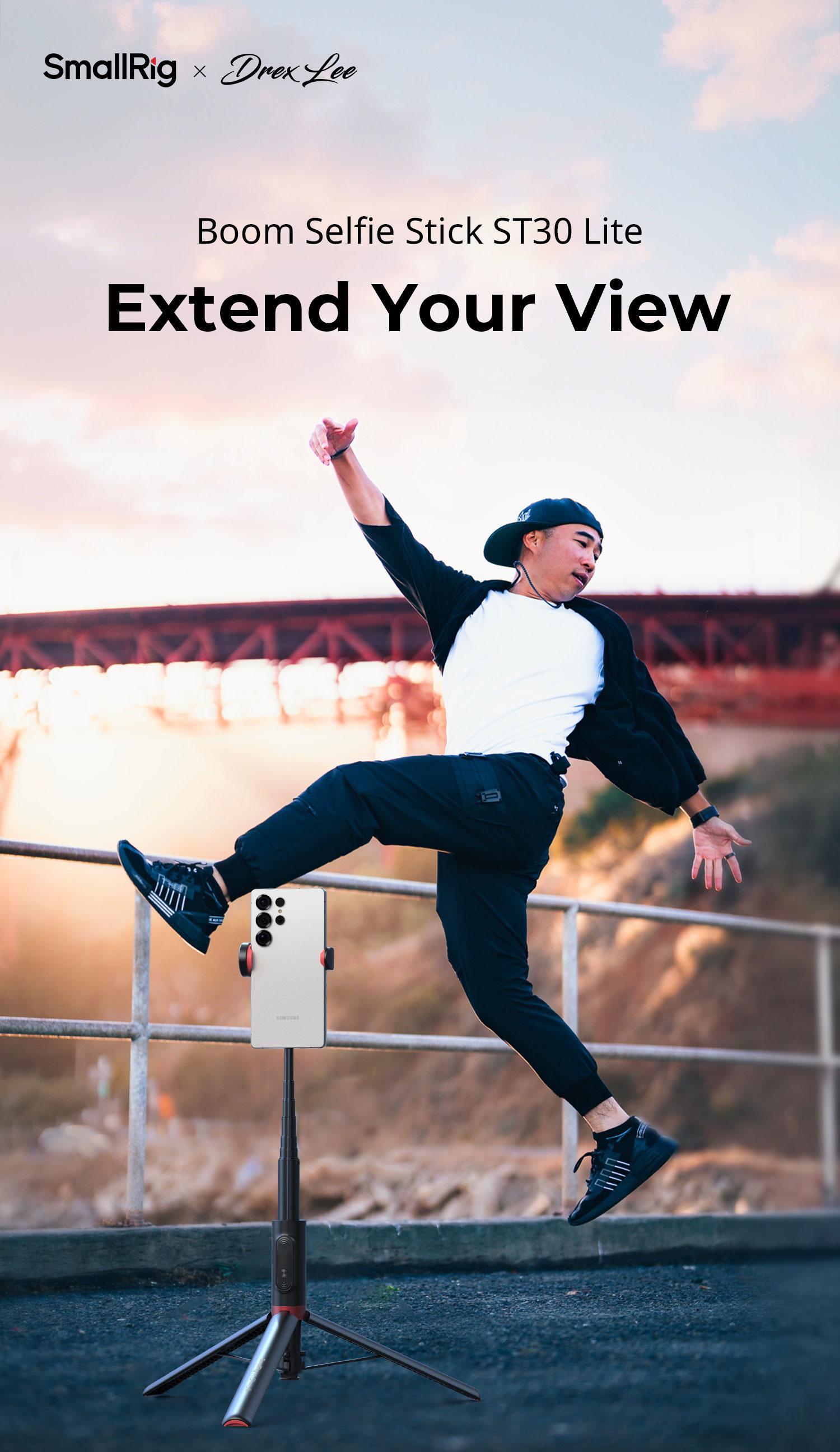 SmallRig x Drex Lee Boom Selfie Stick ST30 Lite,one-click opening tripod,Lightweight All in One Phone Tripod Integrated with Wireless Remote Compatible with All Cell Phones for Selfie/Video Recording/Photo/Live Stream/Vlog