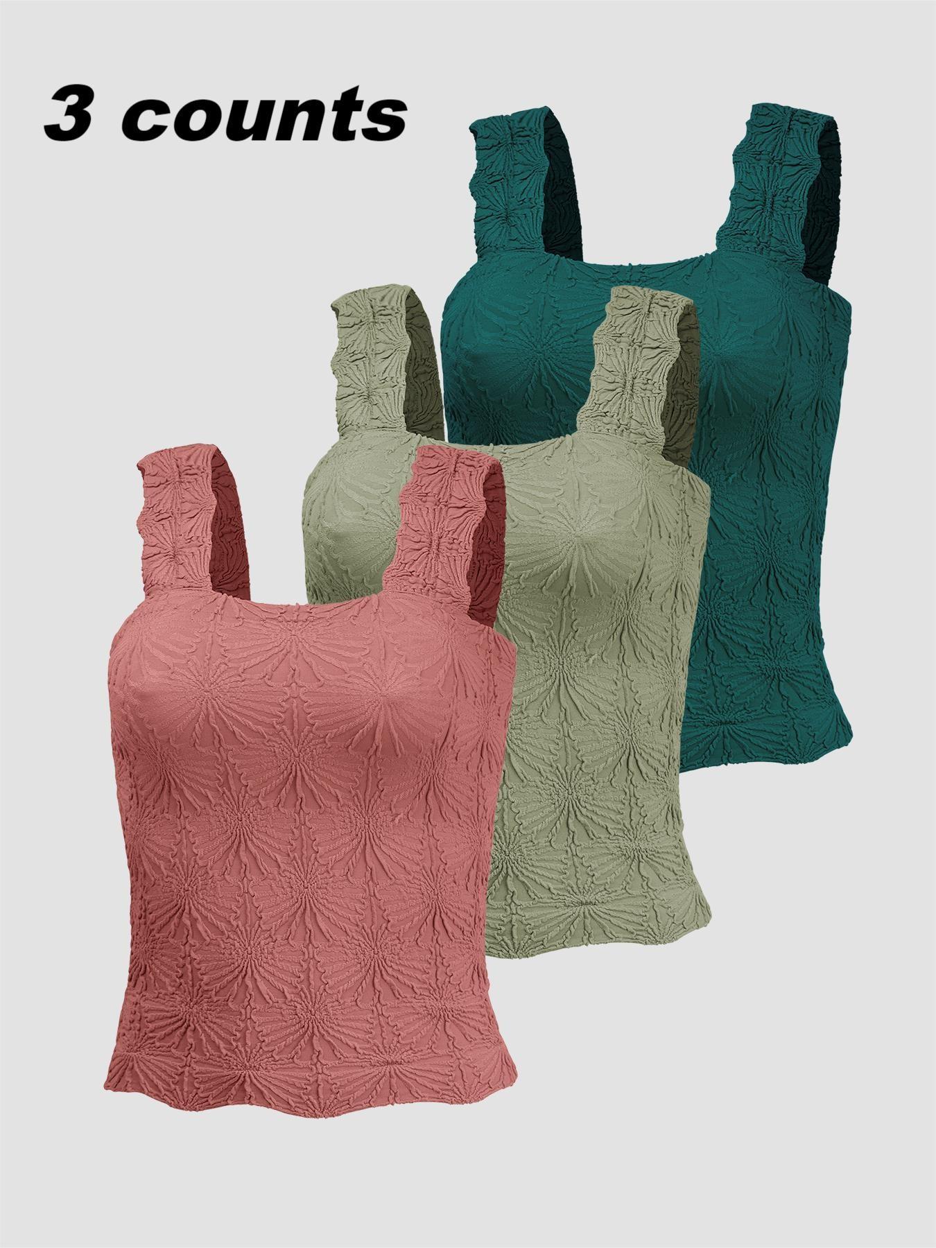 Women's Solid Color Floral Jacquard Sports Singlet, Casual Sleeveless Square Neck Tank Top for Yoga Gym Workout, Ladies Sportswear for All Seasons, Gym Wear, Sleeveless Gym Tops