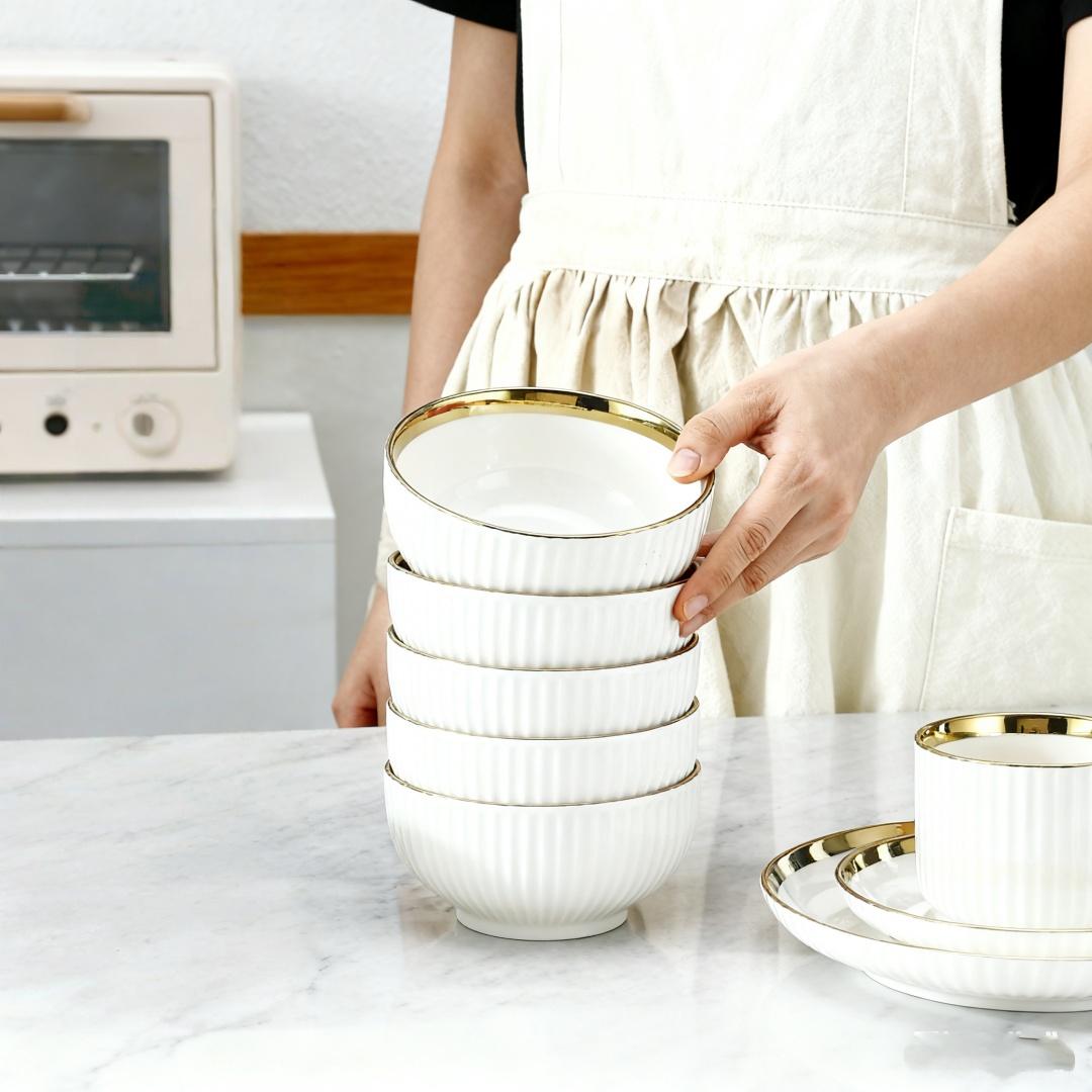 Multiple Ceramic Tableware Sets - Customize Your Own Combination, Vertical Stripes, Suitable for Multiple People, Dishwasher & Microwave Safe, Ceramic Dinnerware Set