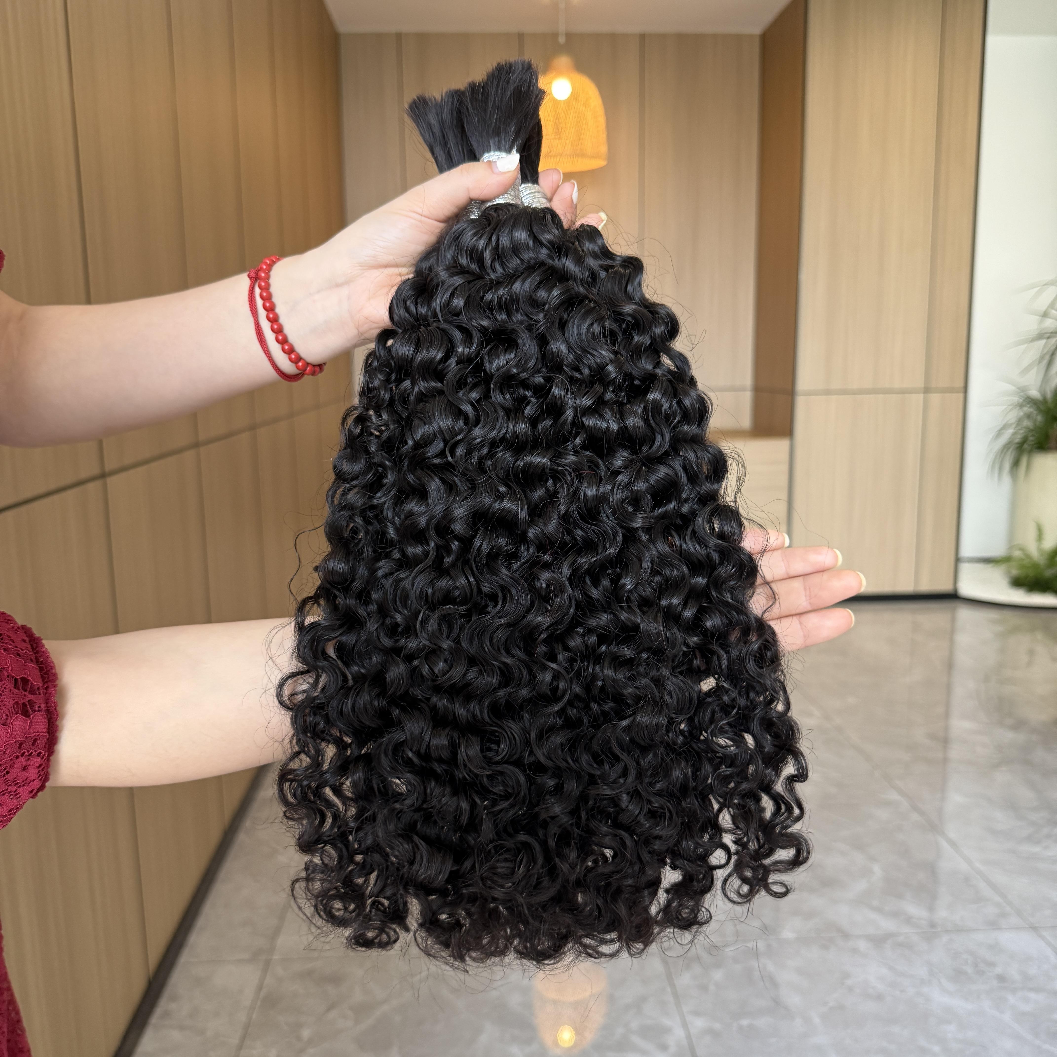 VIPbeauty Boho Human Braiding Hair Burmese Curly Bulk for Daughter/Friend For Bohemian Knotless Braids Natural Curly End No Weft 1/3 Bundles 100g/1 Bundles  1B Natural Black Salon-Quality
