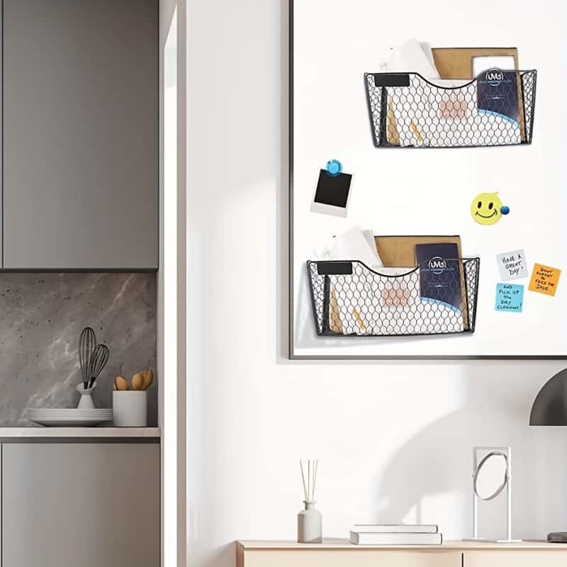 Magnetic File Holder, Pocket Magnetic File Organizer, No Drilling Magnet Paper, Mail Sorter, Magazine Basket, Fridge Cabinet, Office Classroom Wall Storage Rack, Office Desk Accessories