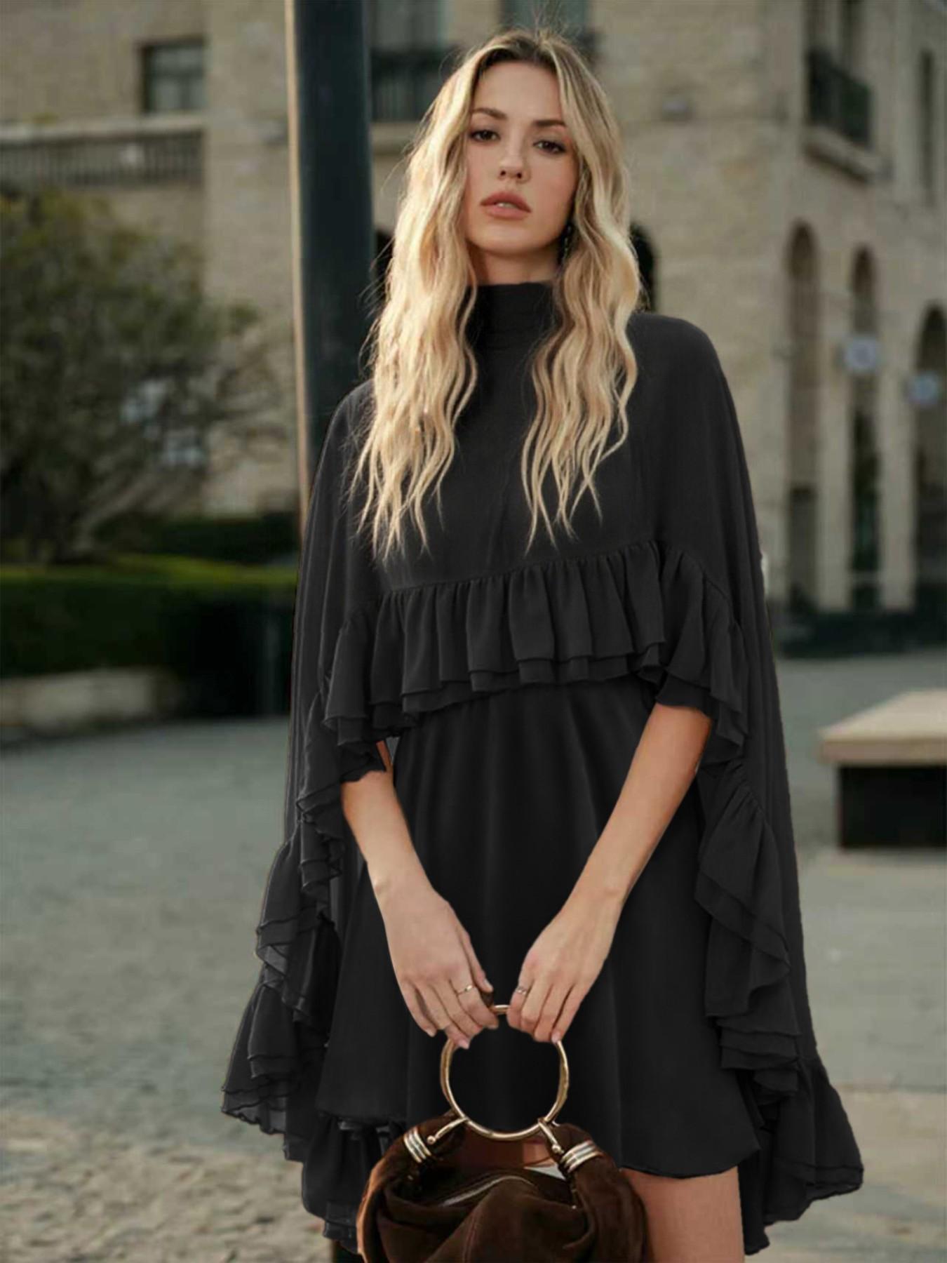 Ocean Style Spring Summer New Elegant Chiffon Dress with Layered Ruffles Fashion Inner Tank Two-Piece Set for Casual Wear Womenswear Basic Womenswear Basic Minimalist