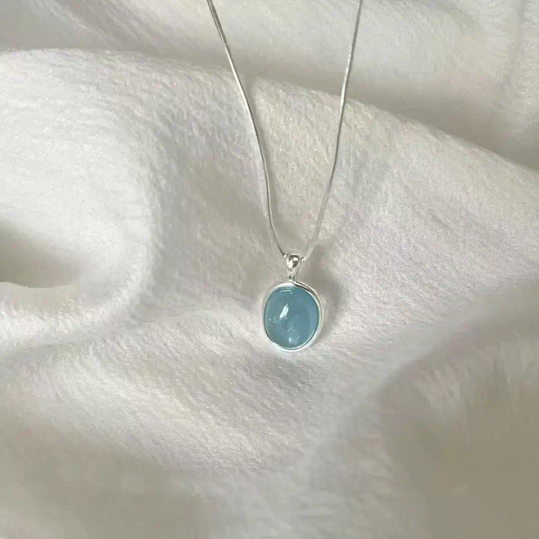 925 Sterling Silver Necklace with Moonstone and Natural Aquamarine Pendant, Necklace, Clavicle Chain, Women's Jewelry