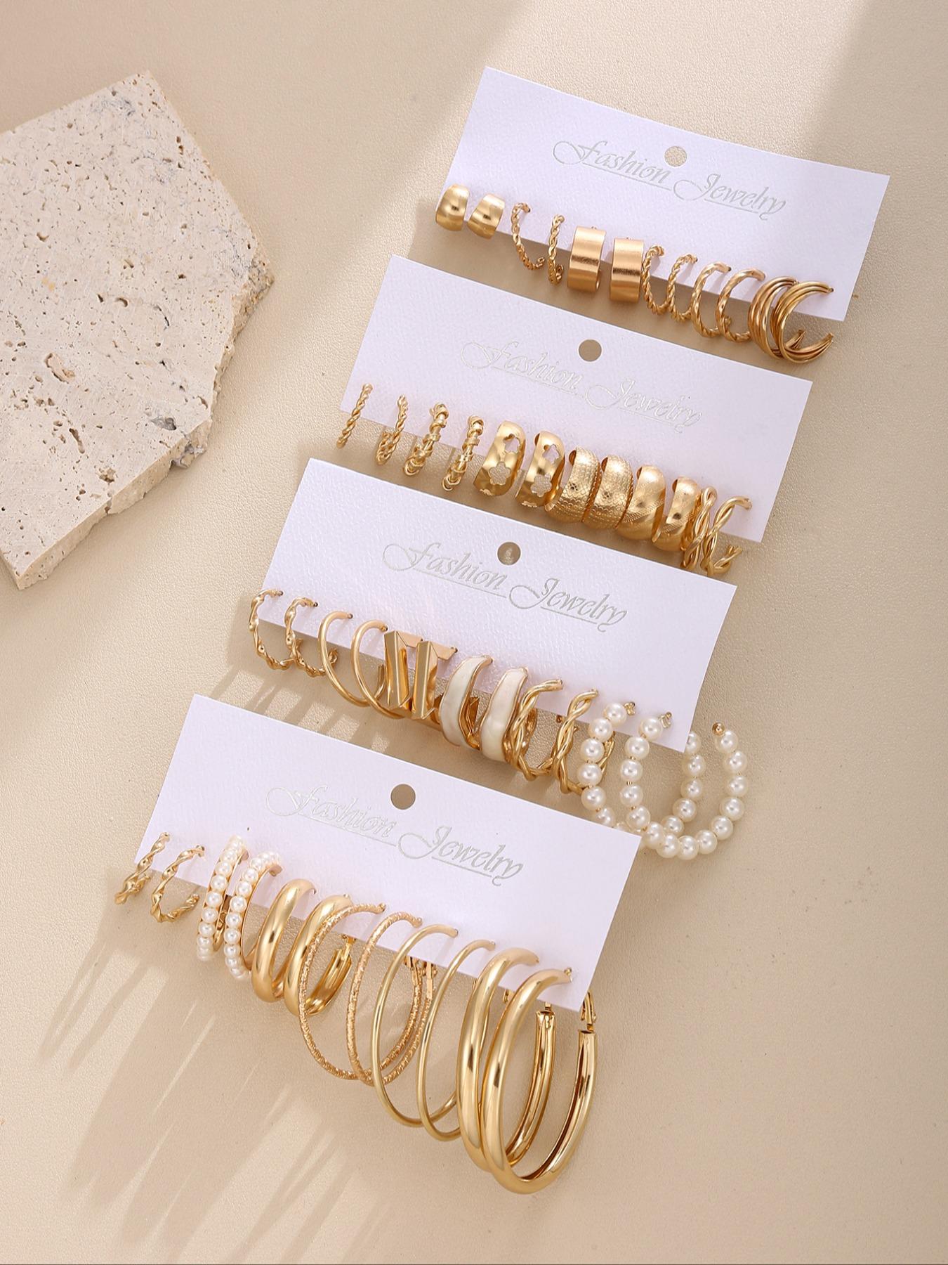 24 Pairs Elegant Alloy Flower Earrings Set, Hoop Earring Set with Mermaid Design, Perfect Gift for Women and Office Wear Jewelry Collection