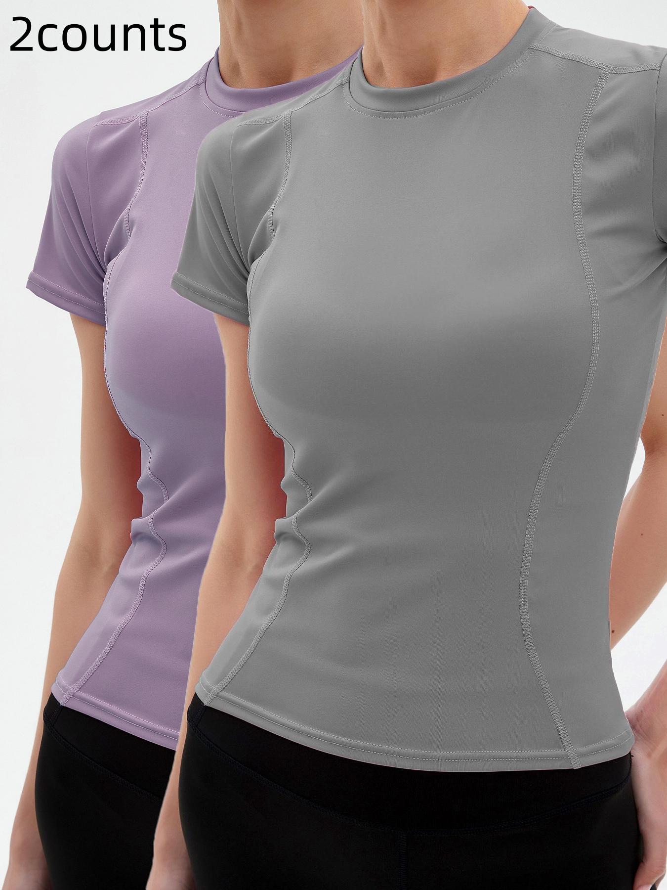 Women's Plain Sports Tee, Quick Drying Breathable Short Sleeve T-shirt, Ladies Sportswear for Indoor Outdoor Wear, Gym Clothes, Women Sport & Outdoor Clothing, Sports T-shirts for Women, Athletic Fashion Gym Clothing, Tops, Activewear, Solid Top