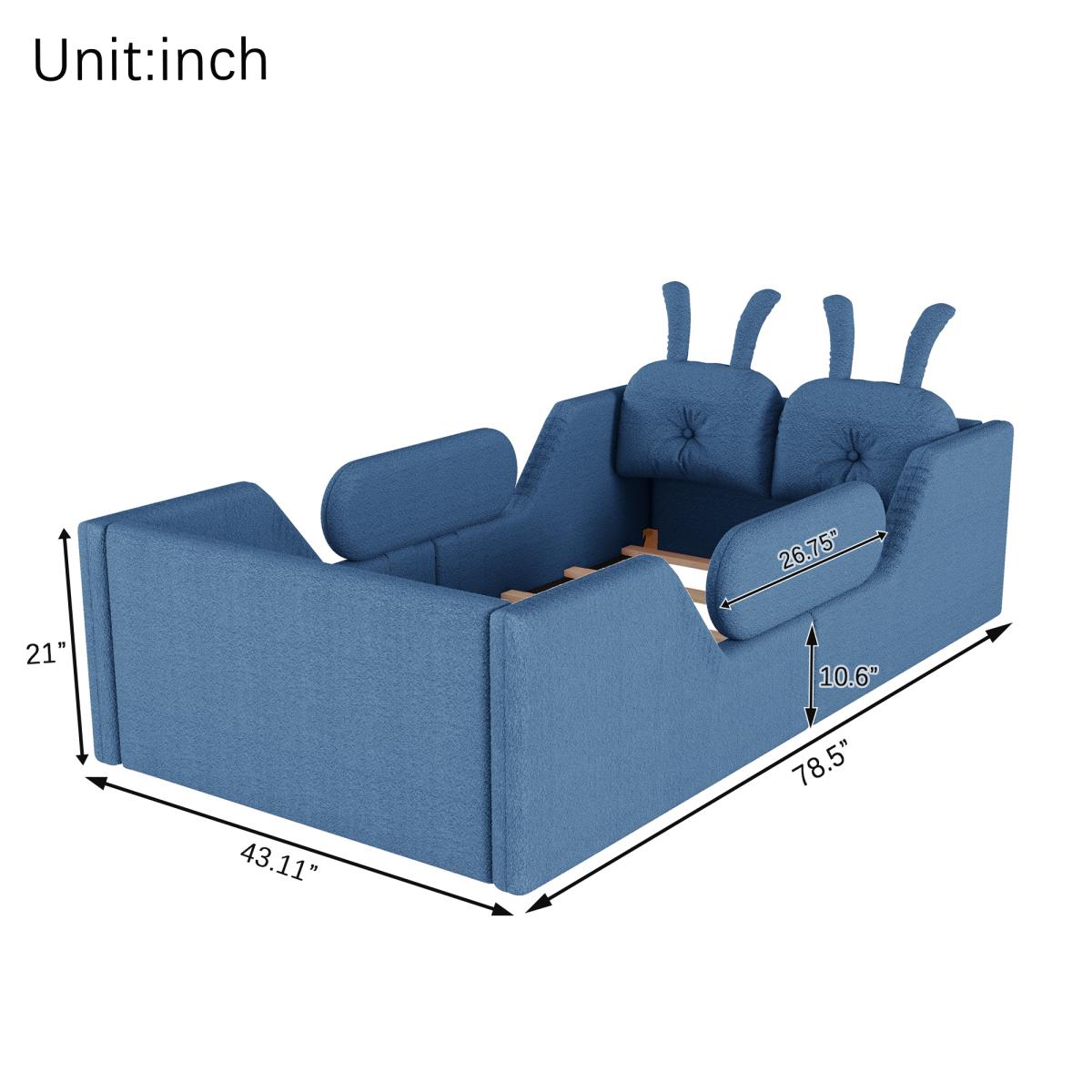Twin Size Upholstered Floor Bed with 21-Inch Guardrails, Detachable Side Rails & Rabbit-Shaped Cushions, Teddy Fabric Foam Padding, No Box Spring Needed, Fits 8-Inch Mattress Twin Size Upholstered Floor Bed with 21-Inch Guardrails, Detachable Side Rails & Rabbit-Shaped Cushions, Teddy Fabric Foam Padding, No Box Spring Needed, Fits 8-Inch Mattress