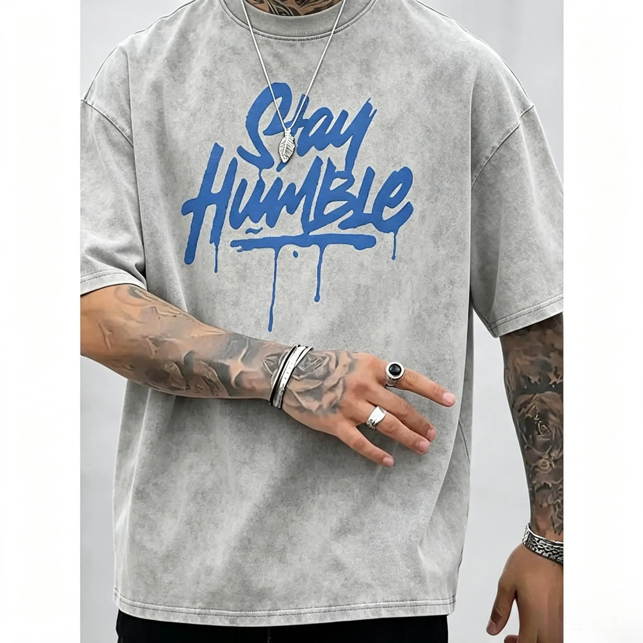 Blue Dripping Letter Graphic, Casual Short Sleeve Round Neck Summer Top, Machine Washable Relaxed Fit Tee for Men & Teens funk  volume  shirt Cotton Menswear apparel Soft T-Shirt