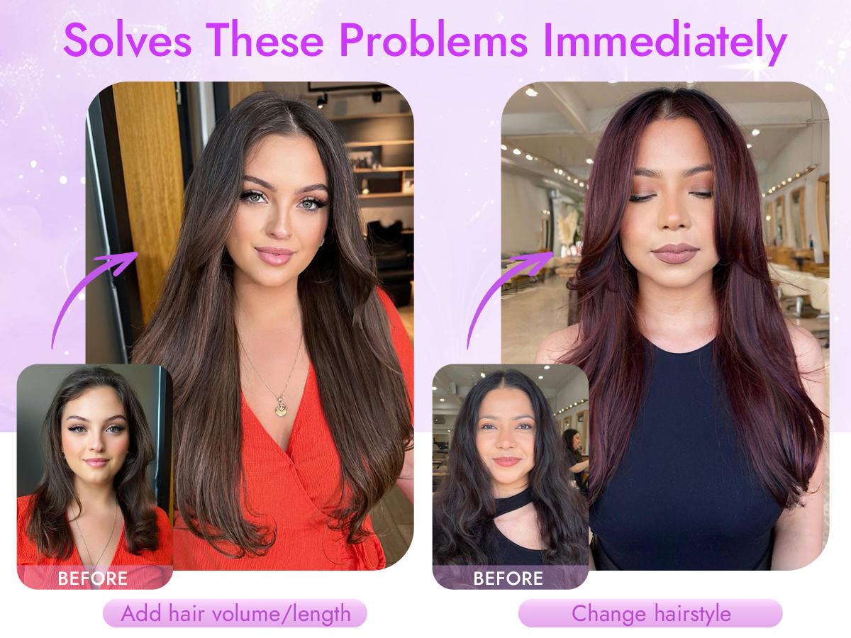 [AISI HAIR]Natural Black Hair Toppers for Women with Thinning 3D 360° Cover Clip in Wispy Bangs Upgraded Adjustable Bandage 24 Inch Long Layered