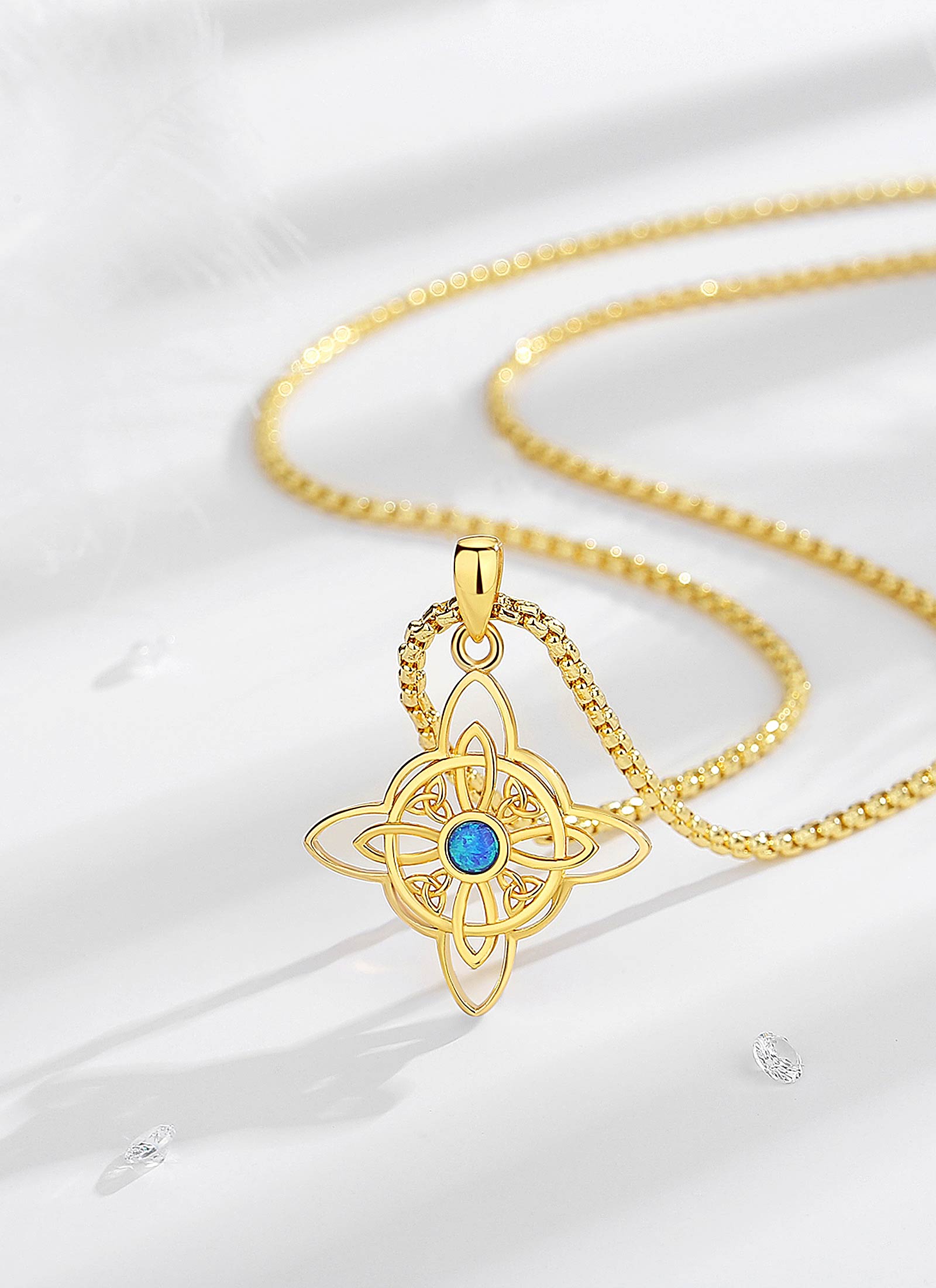 Sterling Silver Witch Knot Necklace, Nudo de Bruja Pendant, Celtic Knot Amulet with Blue Opal, Witchy Gift for Her, Pagan Protection Jewelry