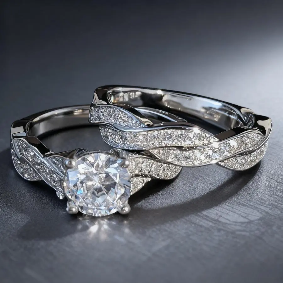 2-Piece Set Sparkling 4-Prong Round  Cross Design Eternal Wedding Ring for Women - Promise Ring & Perfect Gift for Birthday, Valentine's Day Engagement Rings