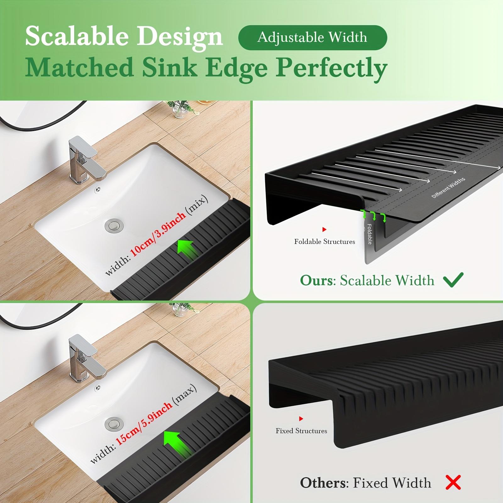 Silicone sink edge protector, splash-proof with suction cups, heat-resistant, suitable for steel, quartz, and marble countertops - black/grey, elegant surface protection, elegant design