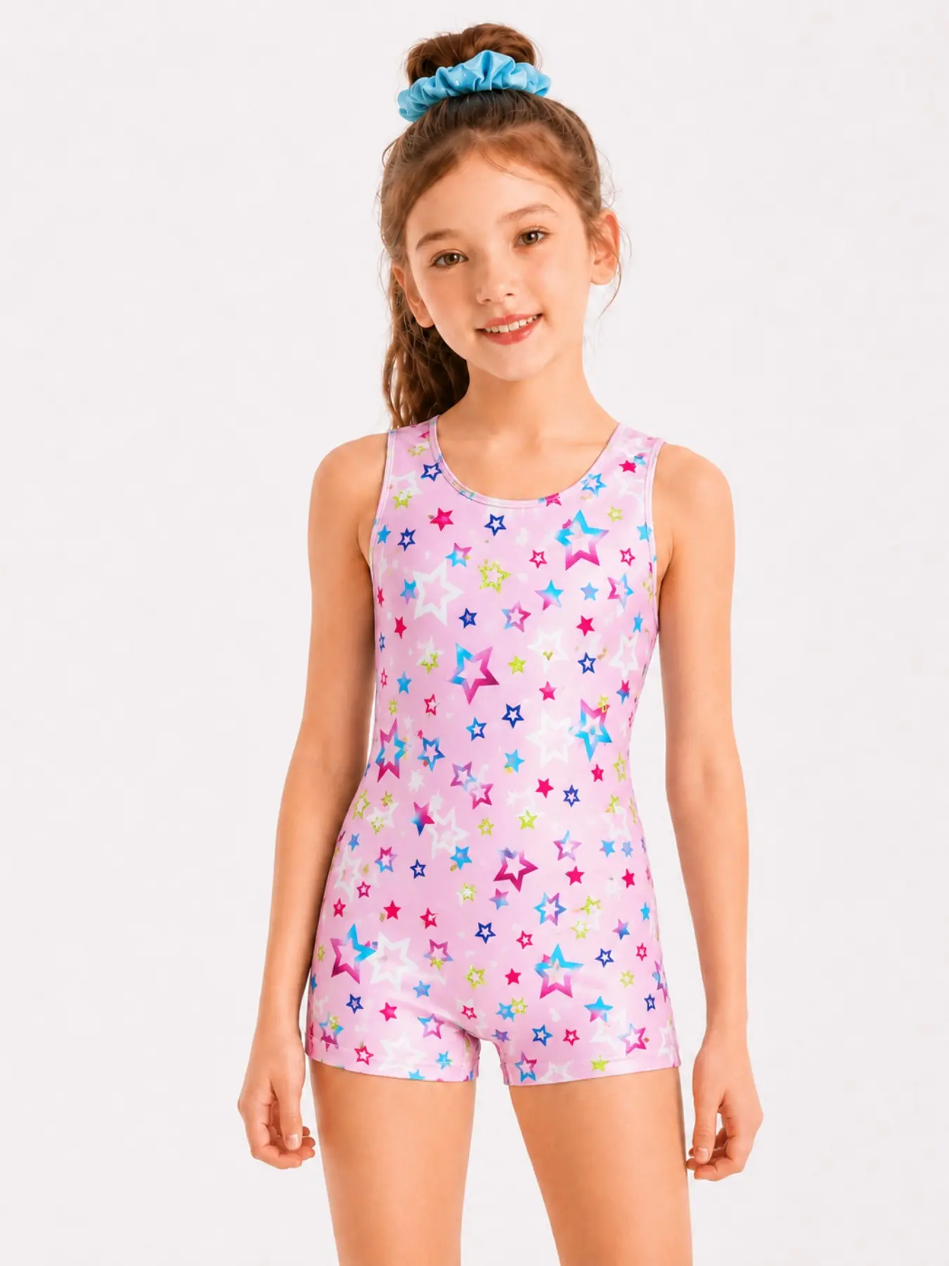 Girls' Sleeveless Star Pattern Bodysuit, Cute Slim-Fit Dance & Gymnastics Wear, Ideal for Swimming Training, All-Seasons Kids