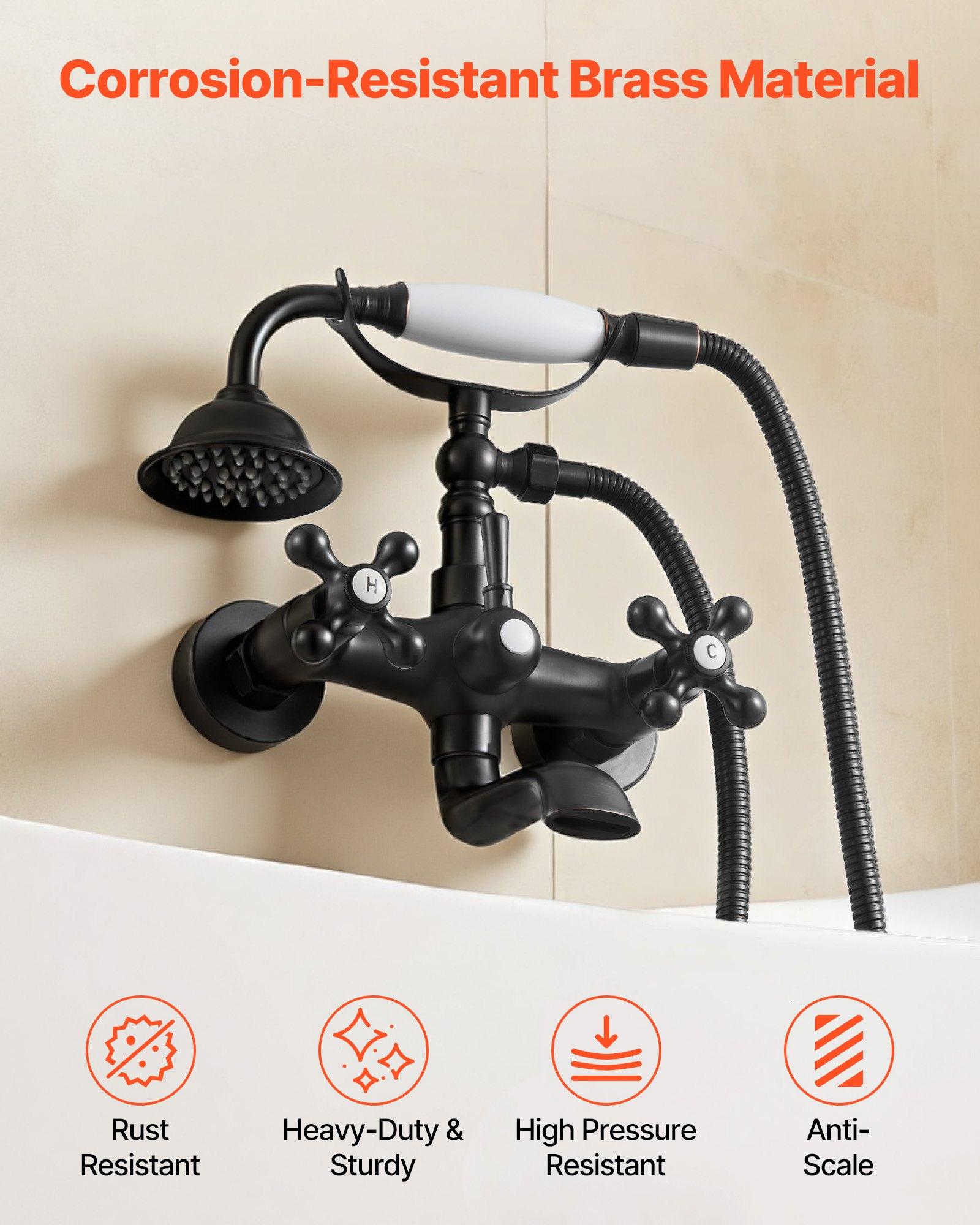 VEVOR Clawfoot Tub Faucet, Wall Mount Bathtub Faucets with Handheld Shower, Vintage Oil-Rubbed Bronze Clawfoot Tub Filler Faucet Shower Kit with Adjustable Swing Arms 360 Rotation Spout for Bathtubs