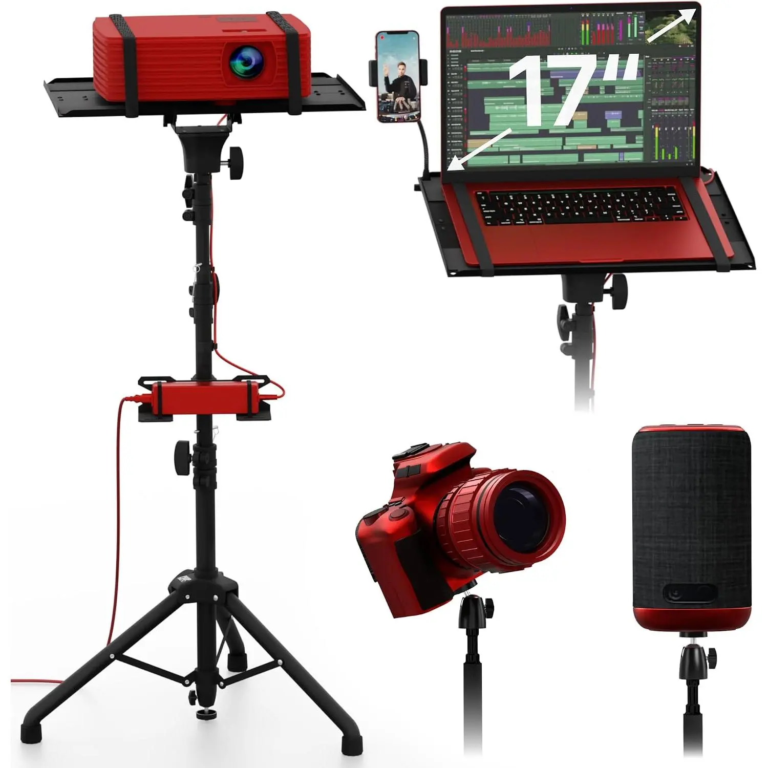 Projector Tripod Stand, Height Adjustable 27" to 62" & Floor Projector Stand, Portable Laptop Stand, Camera & Light & Ball-Joint – Well-Made, Easy-to-Adjust, DJ Rack &  or Movie stand