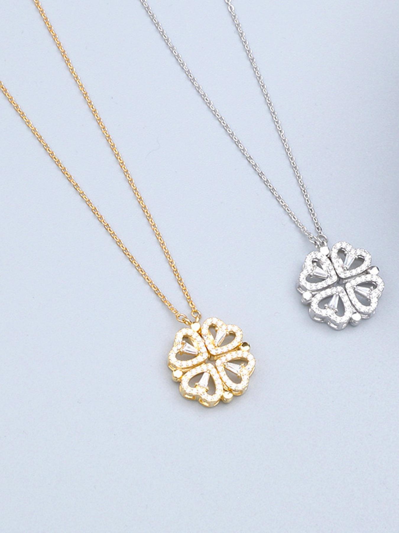 Women's Titanium Steel Heart Four-Leaf Clover Necklace, Elegant Gift for Her, All Seasons Jewelry, Perfect Festival Present