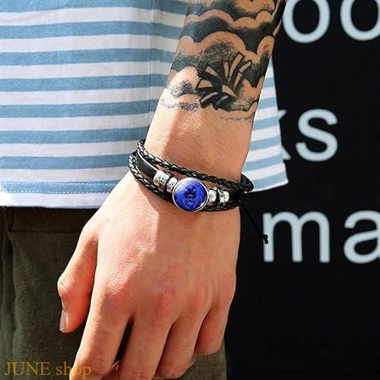 Unisex Zodiac Exquisite Trendy Bracelet - Glow-in-the-Dark Leather Adjustable Strap, 12 Constellation Astrology Charm Bracelets & Bangles with Absorbs Light Zodiac Glass, Boosting the Vibe Daily Wear Holiday Gift, Adjustable Strap Bracelets