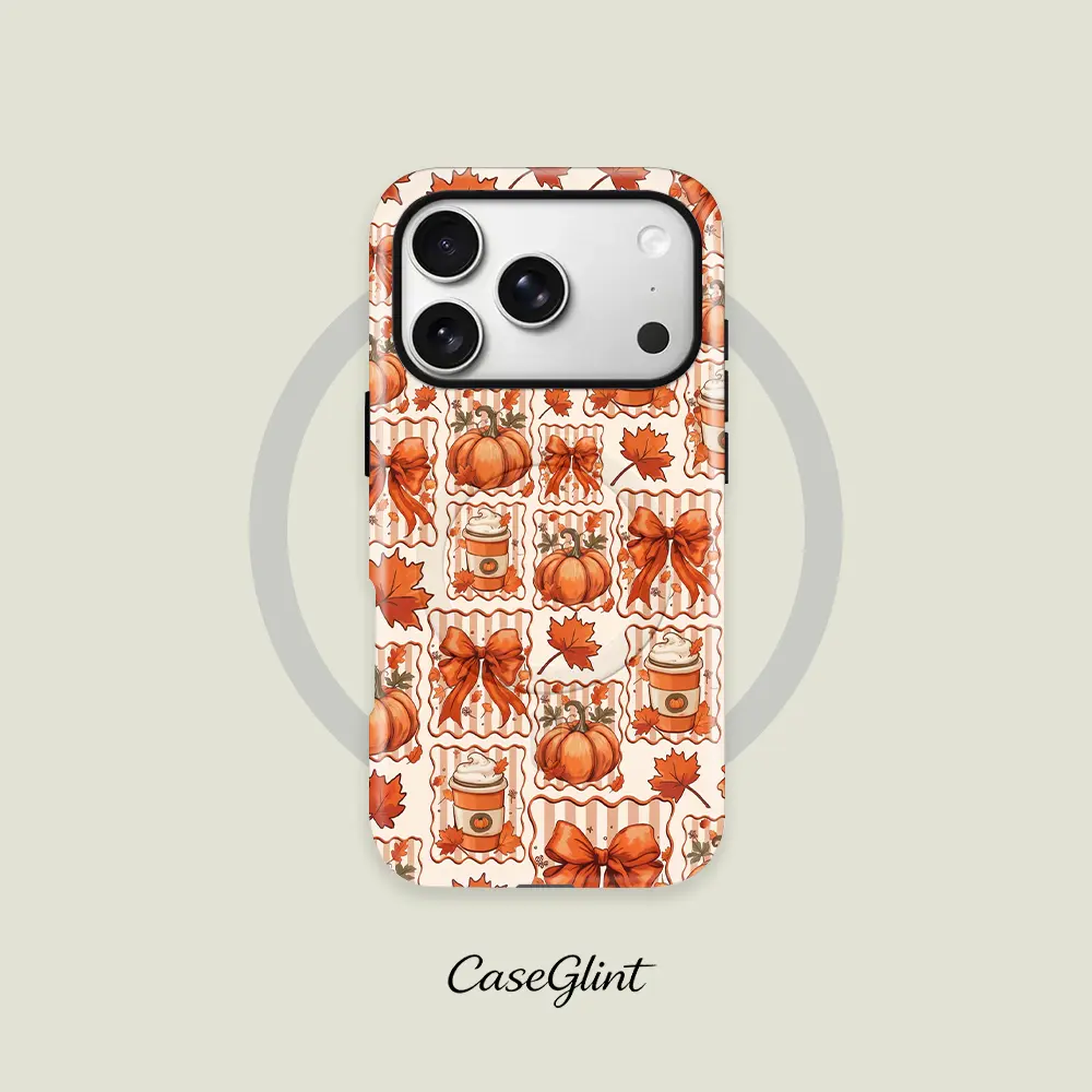 Autumn Pumpkin & Maple Leaf Pattern Smartphone Casing - 2-in-1 Magnetic Shockproof Sturdy Cover, MagSafe Compatible, Protection & Resistance Phone Accessory for iPhone 18/17/16/15/14/13/12/11 Pro Max/Pro/Plus, Ideal Holiday Gift