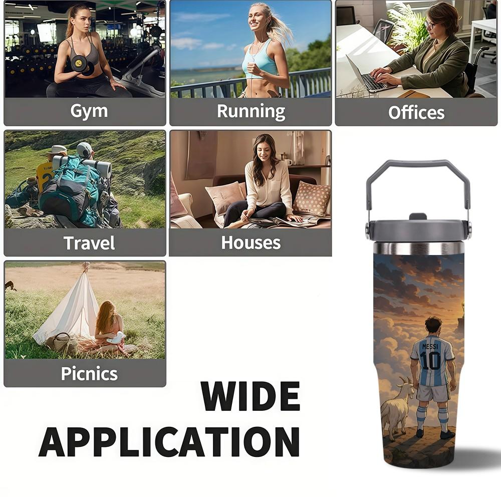 1pc 30oz stainless steel large-capacity car water bottle, featuring Messi and Ronaldo together. for fans of Messi and Ronaldo, football enthusiasts. Multiple patterns are available for selection. Outdoor camping Coffee Cups & Mugs