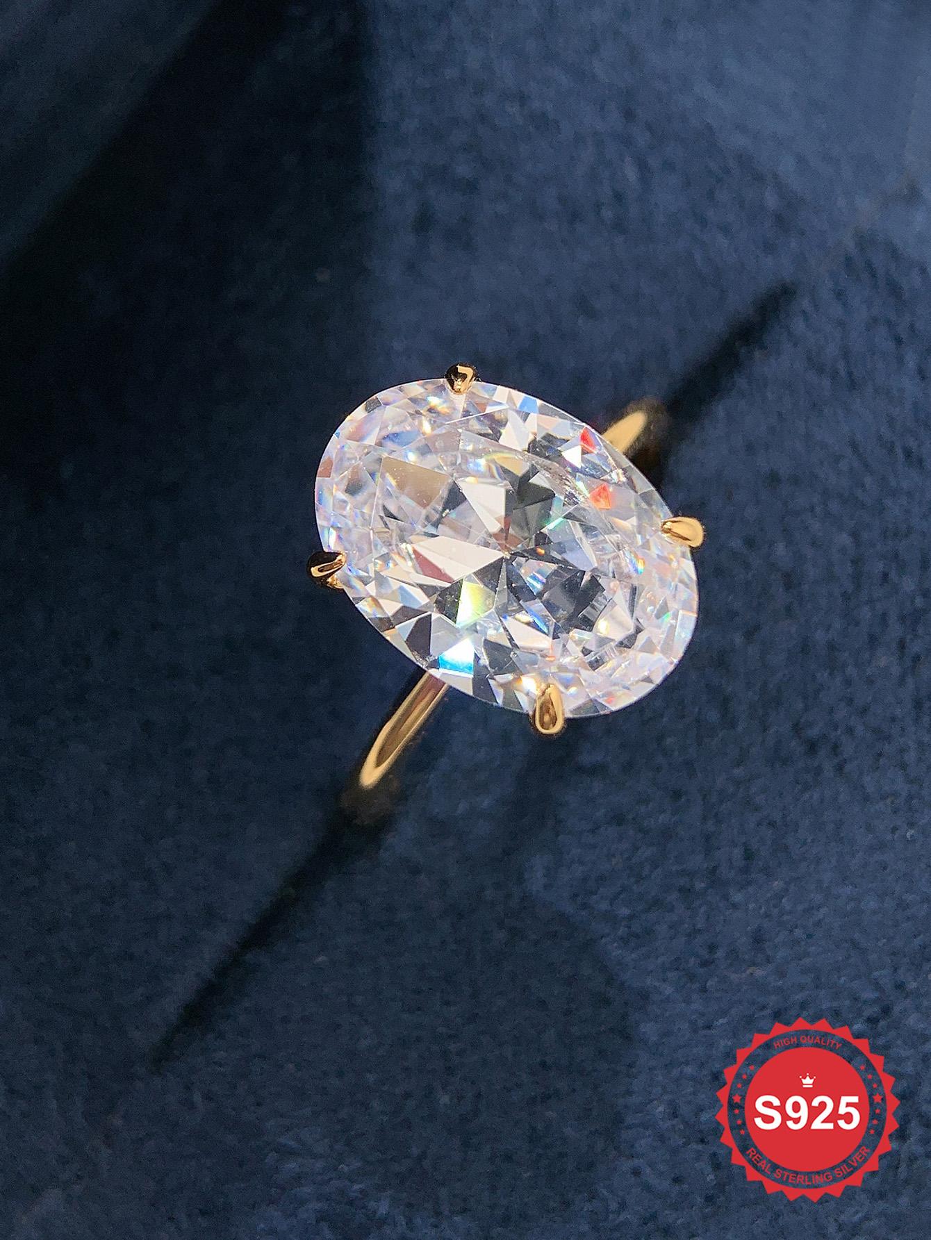 S925 Sterling Silver Fashionable Oval Shaped Artificial Zircon Ring, Elegant Jewelry for Women, Trendy All-match & Exquisite Jewelry for Birthday Gift