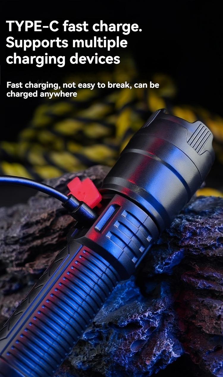 4pcs Rechargeable High-Power LED Flashlights with Zoomable Spotlight, USB Cable, Super Bright, Long Range, Tactical Work Light for Camping, Hunting, Hiking, Emergency, Adjustable Tactical Flashlight